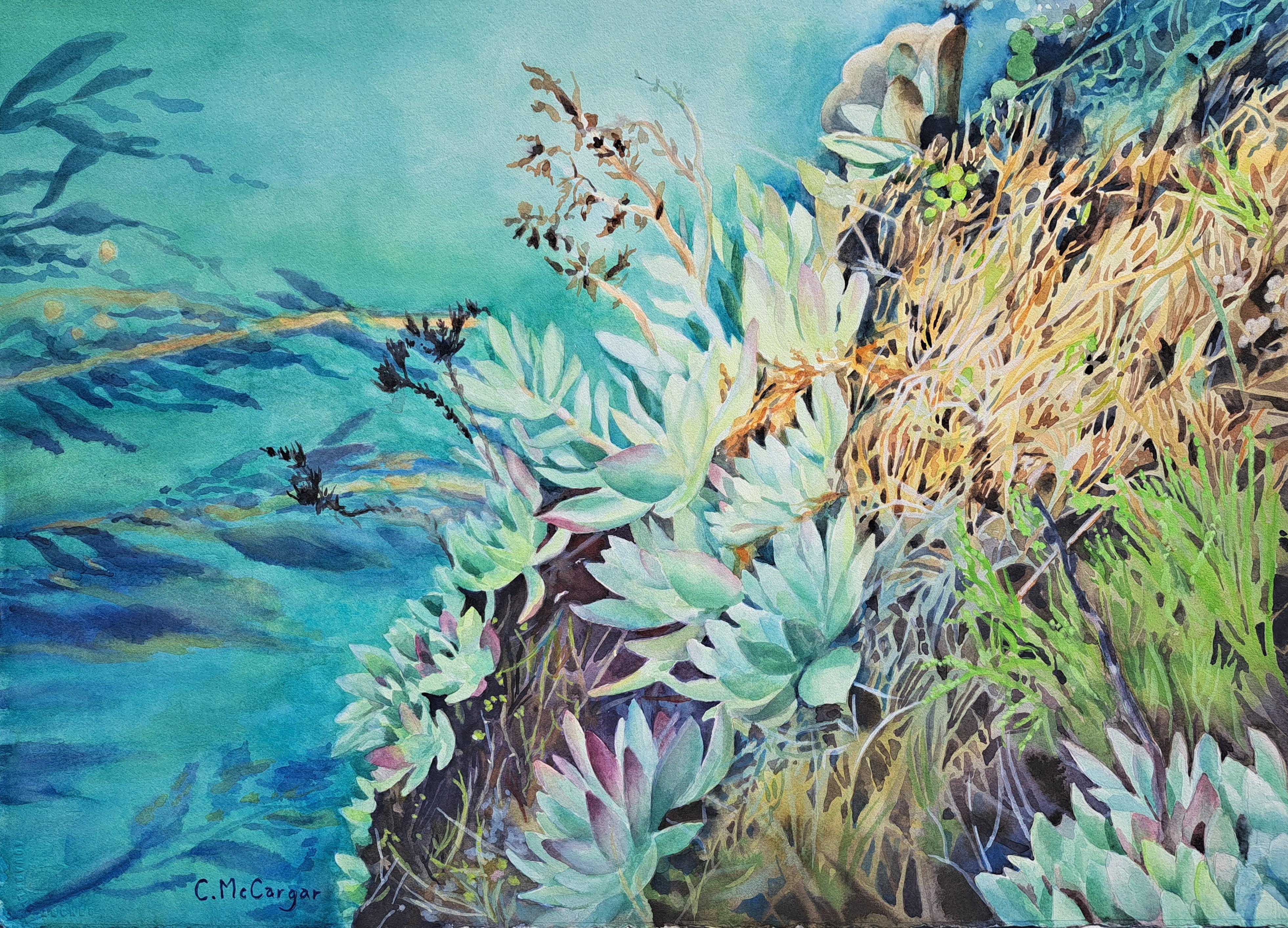 Catherine McCargar Landscape Art – Point Lobos Succulents, Originalgemälde