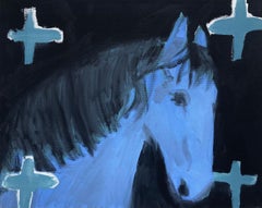 Antique Blue Horse with Crosses, Original Painting