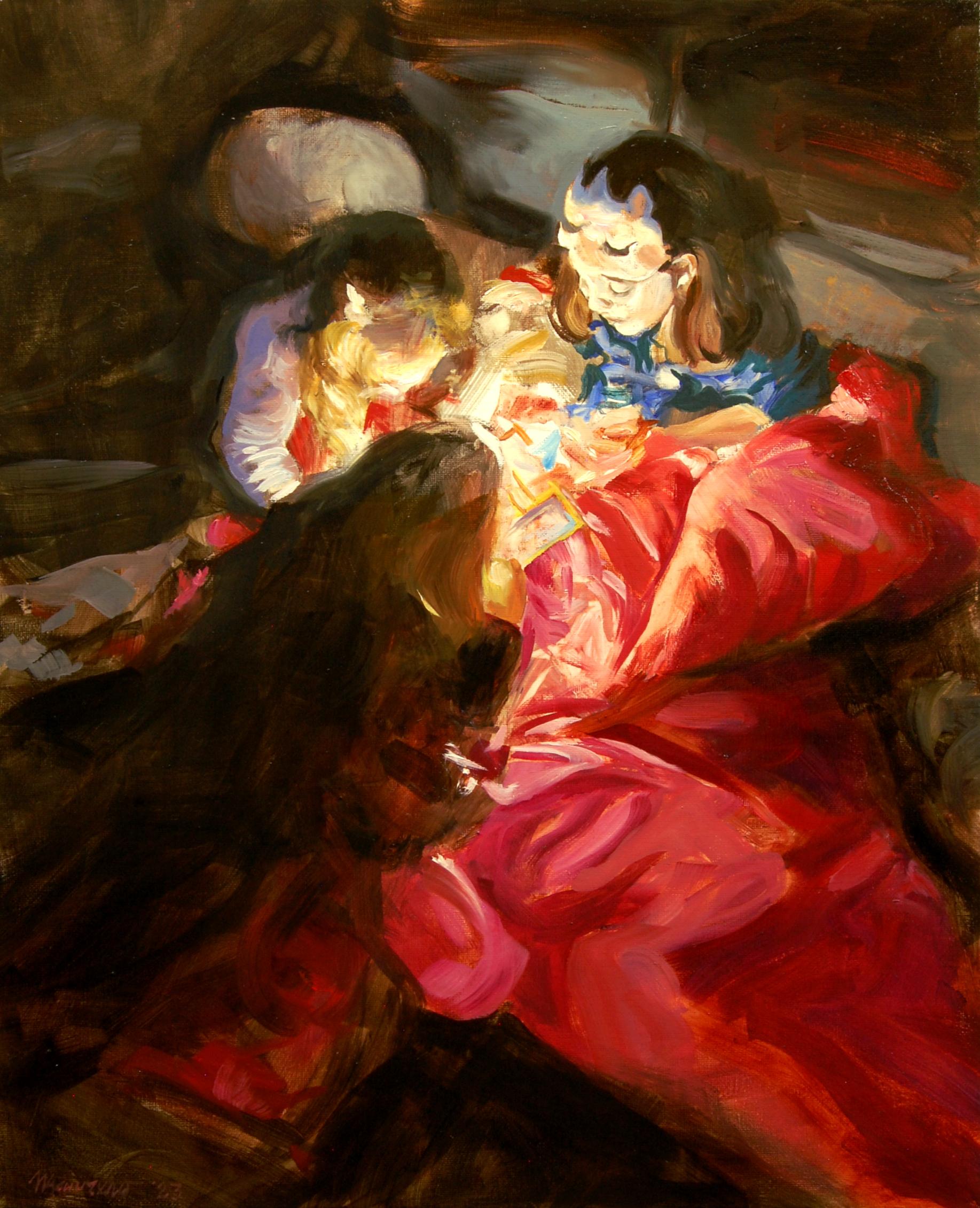 La soirée pyjama, peinture à l'huile