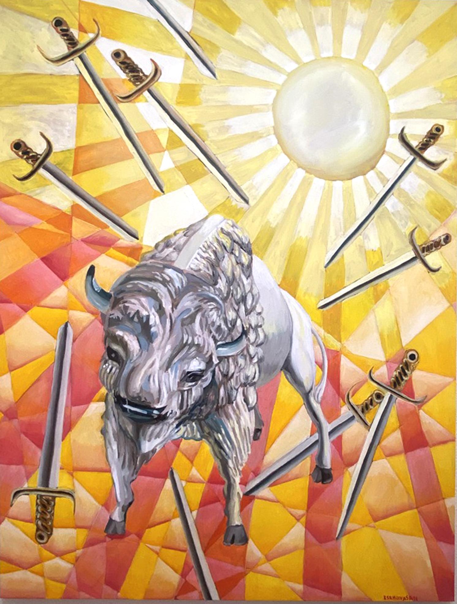 Rachel Srinivasan Animal Painting – Zehn Schwerter, Ölgemälde