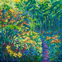 Chemin dans le jardin, peinture à l'huile