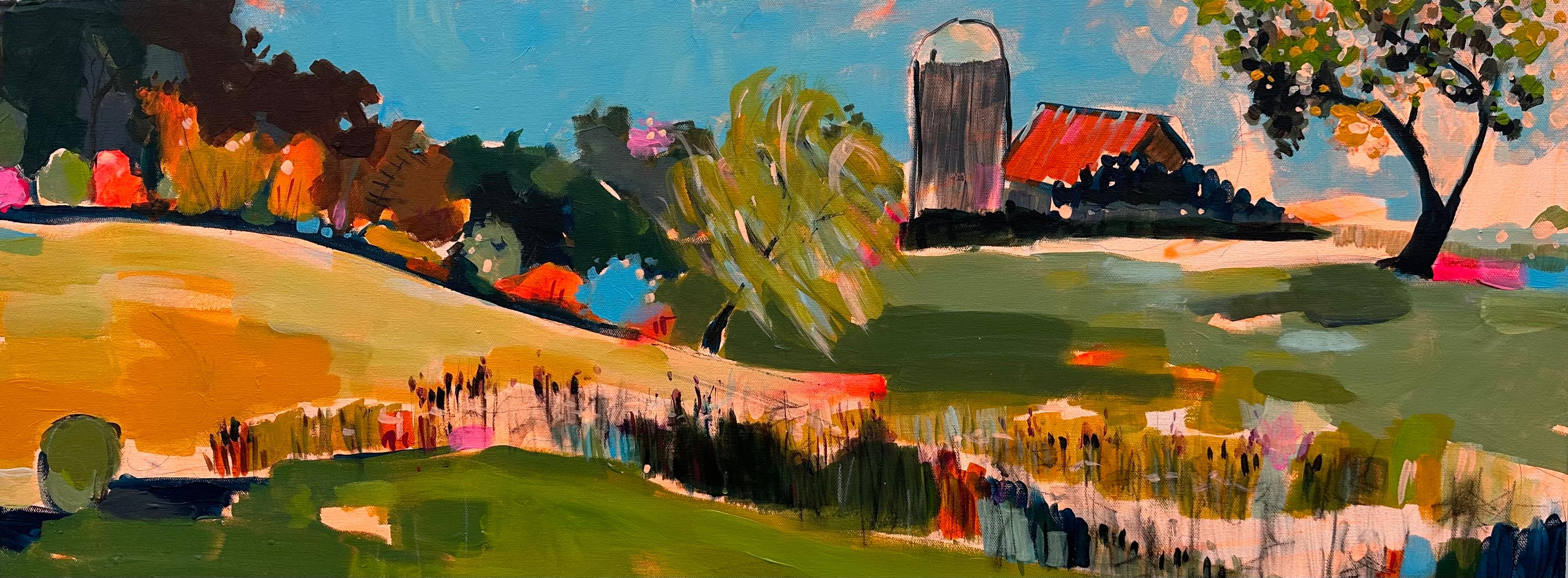 Summertime Rural Farm, Original Painting - Art by Rebecca Klementovich