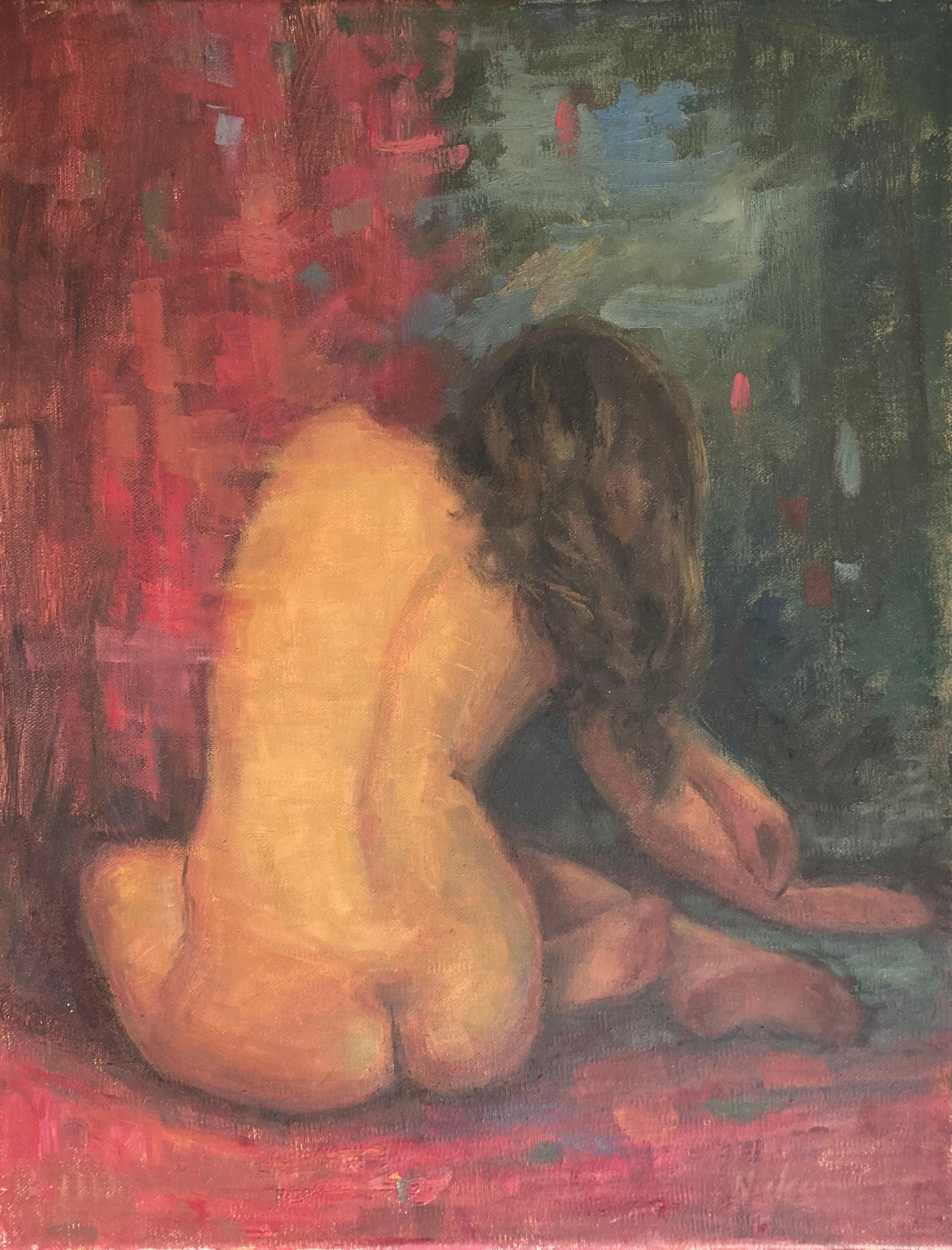 Lisa Nielsen Nude Painting - In Green and Scarlet, Oil Painting