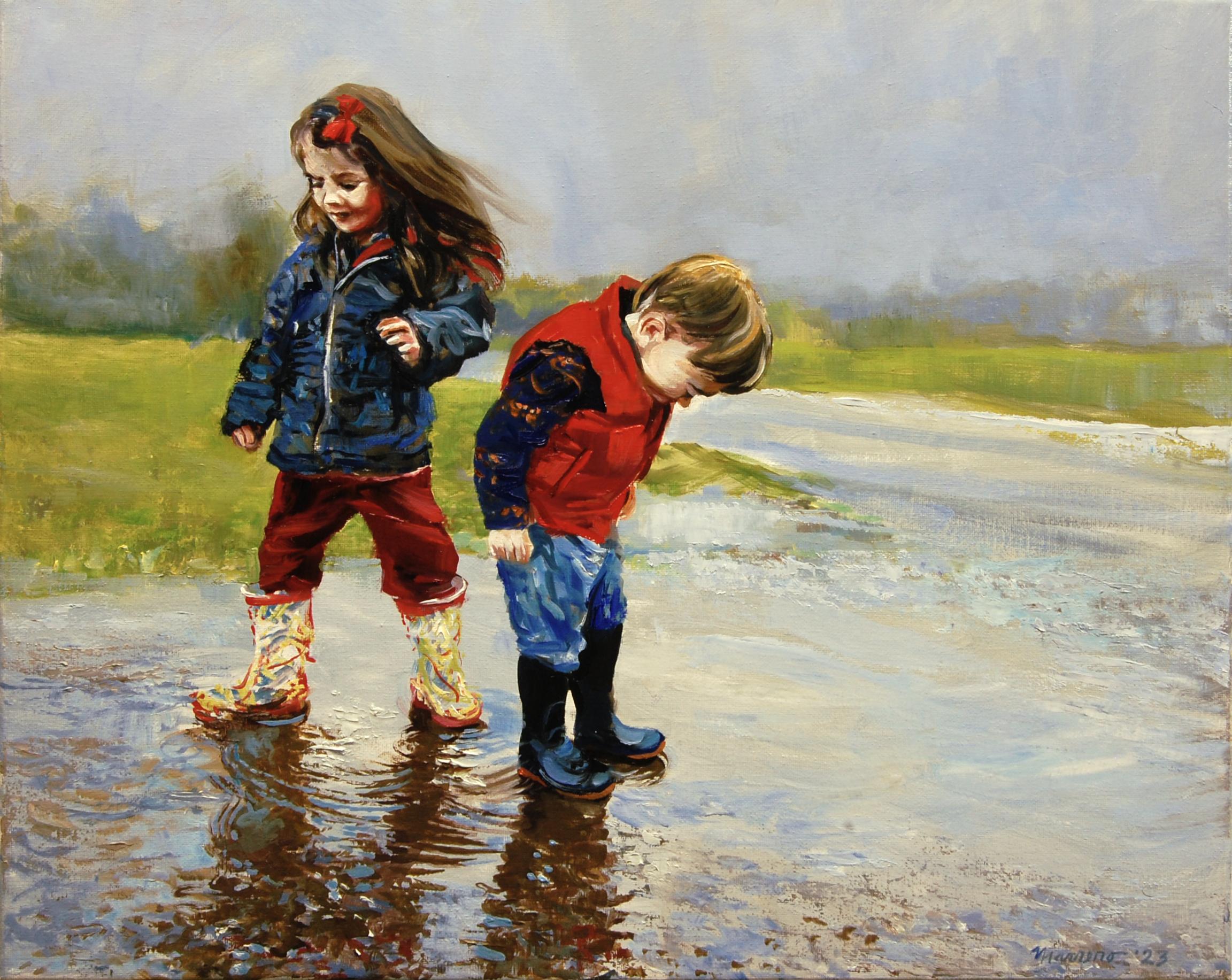 All You Need Is a Puddle, Oil Painting - Art by Onelio Marrero