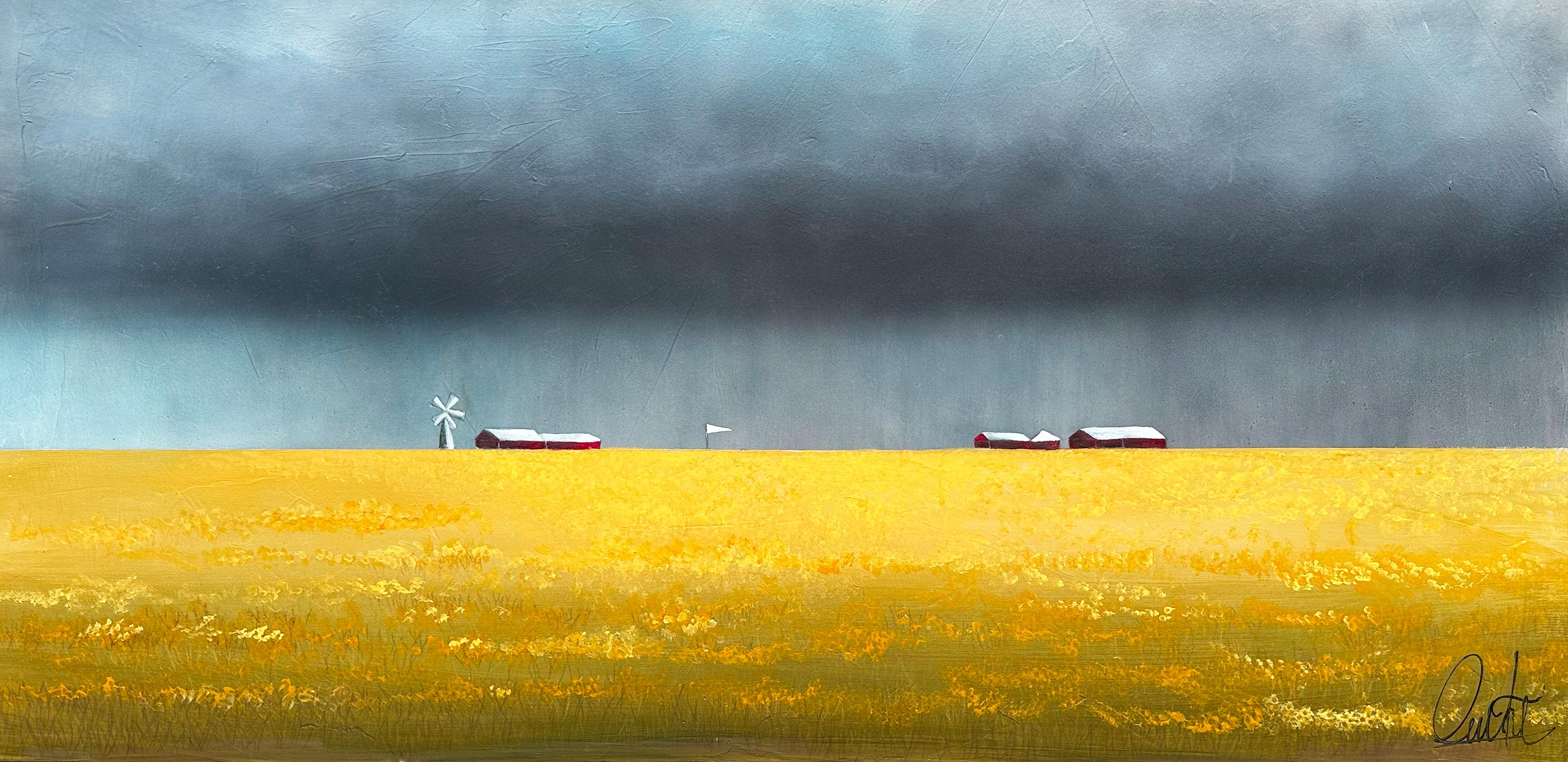 Pluie sur la ferme, peinture originale