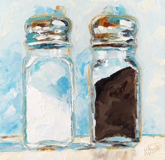 Salière et poivrière, peinture à l'huile