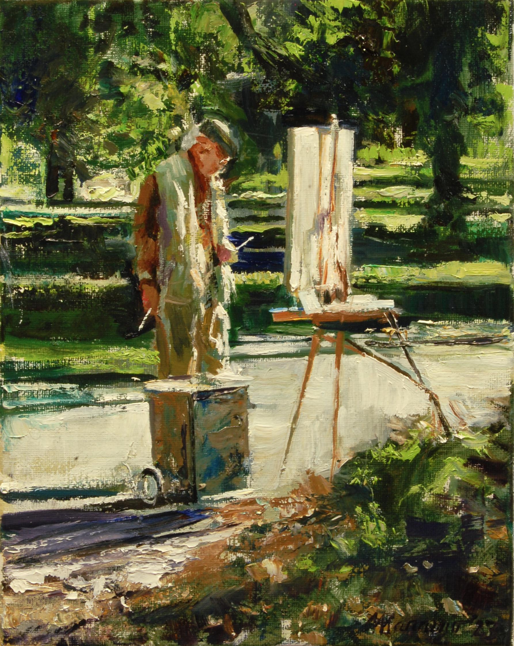 Peintre en plein air sur la commune, peinture à l'huile