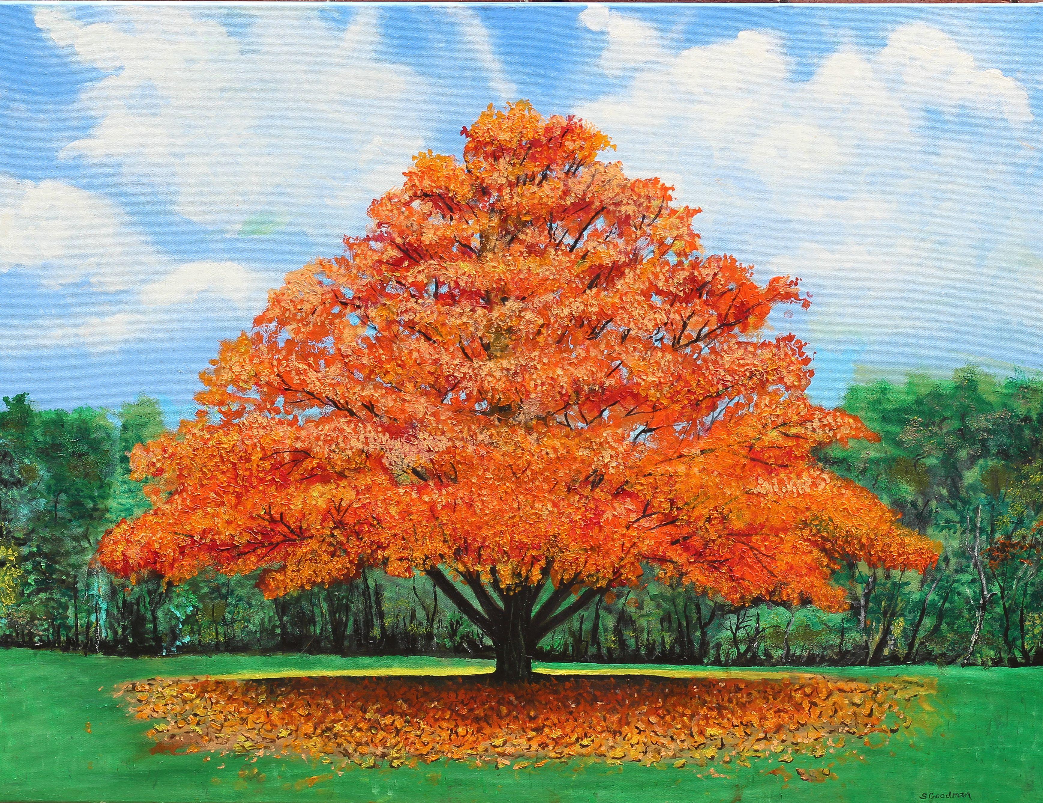 Shela Goodman Landscape Painting - Autumn Tree, Oil Painting