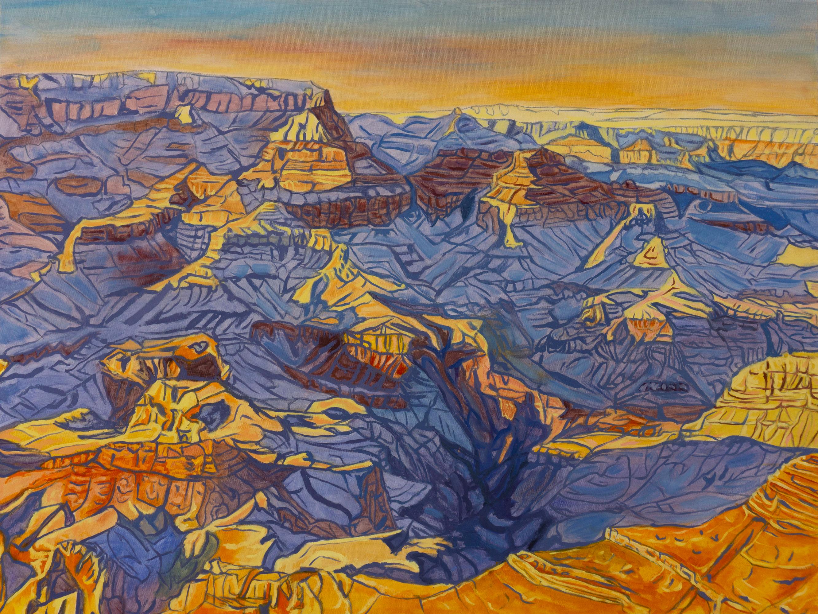 Landscape Painting Crystal DiPietro - Coucher de soleil au Grand Canyon, peinture à l'huile