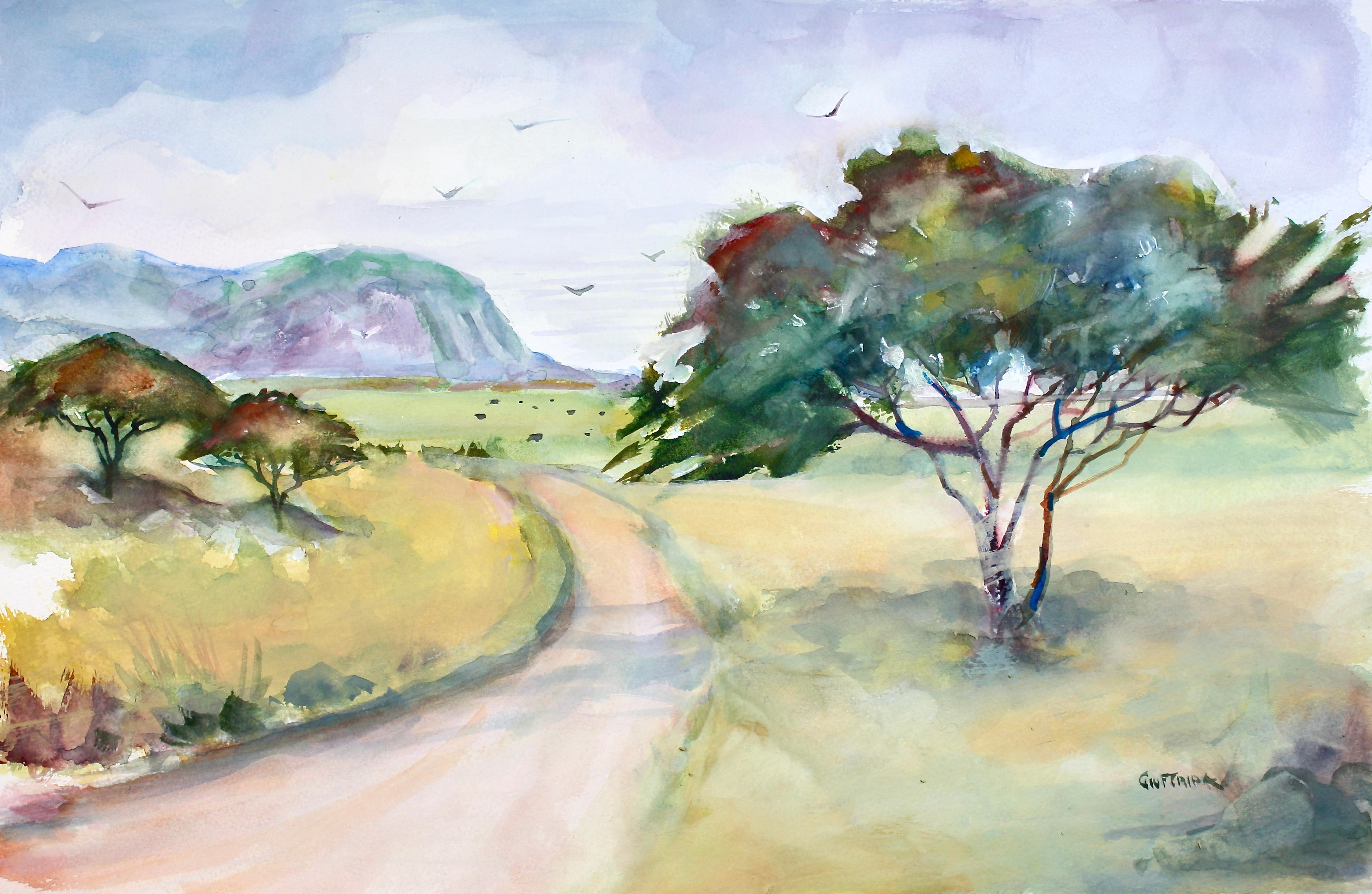 Joe  Giuffrida Landscape Art – Acacia-Bäume 3, Originalgemälde