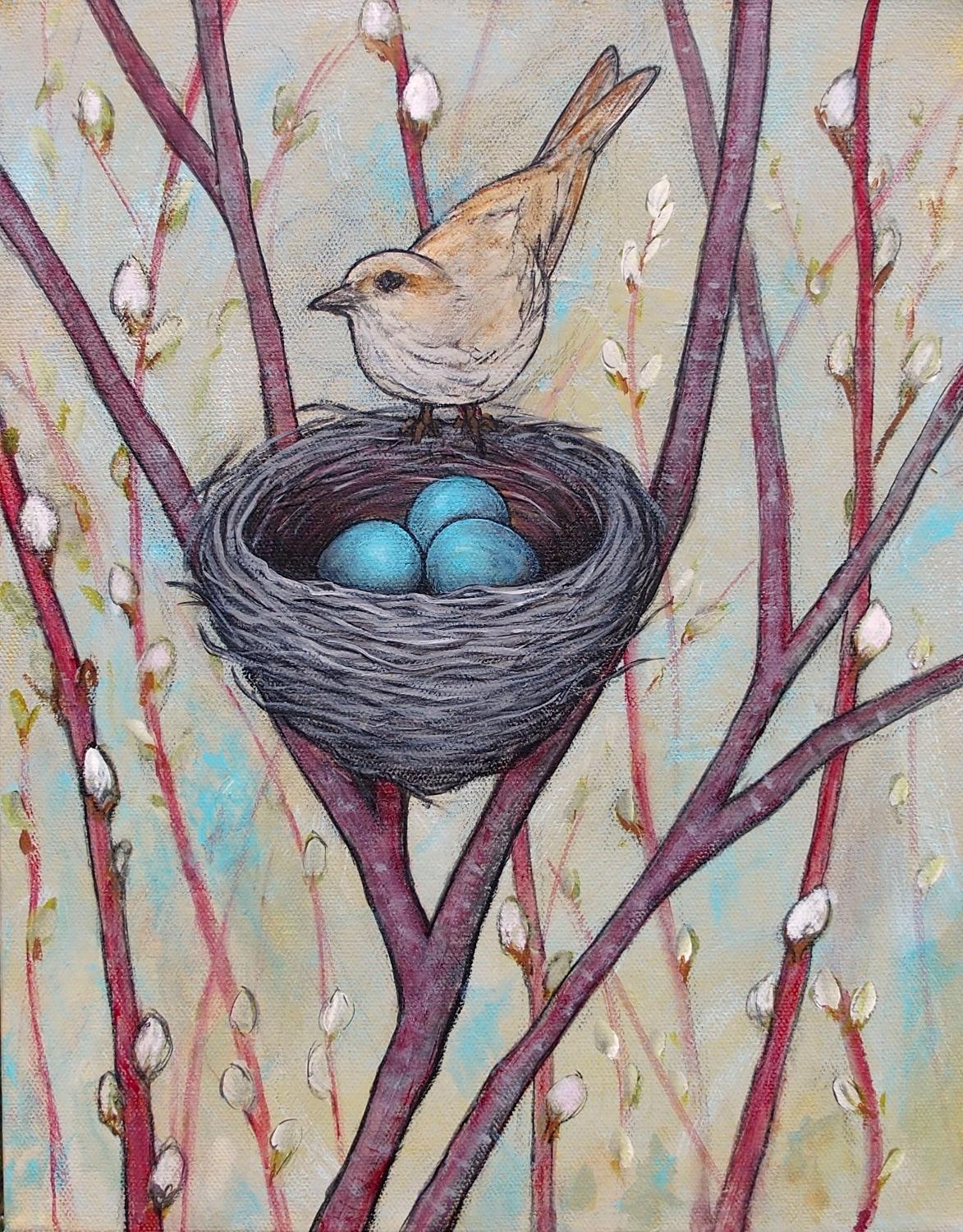 Che il mio cuore sia sempre aperto agli uccellini, Pittura originale - Art di Jennifer Ross