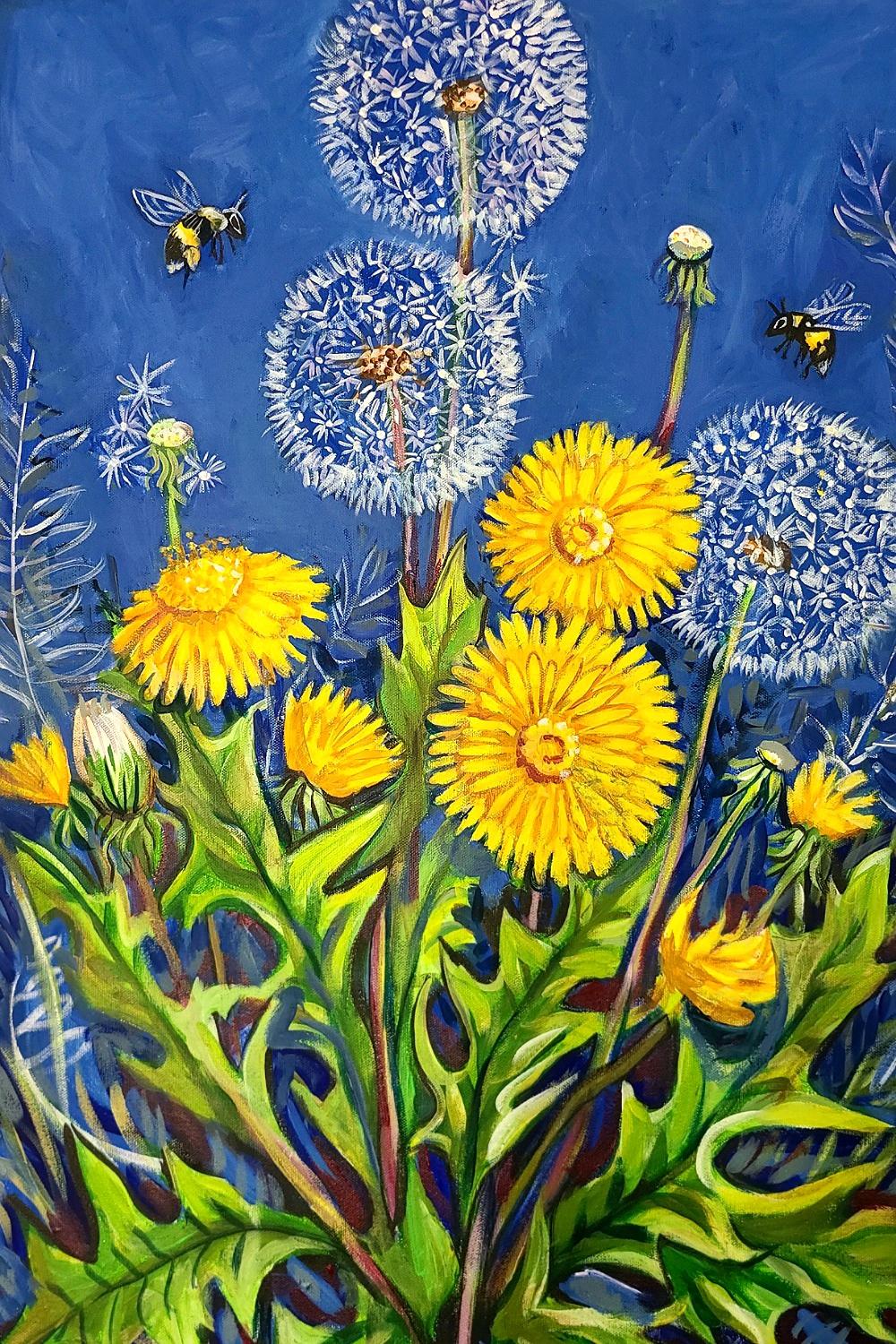 Dandelions, Original Painting - Art by Kira Yustak