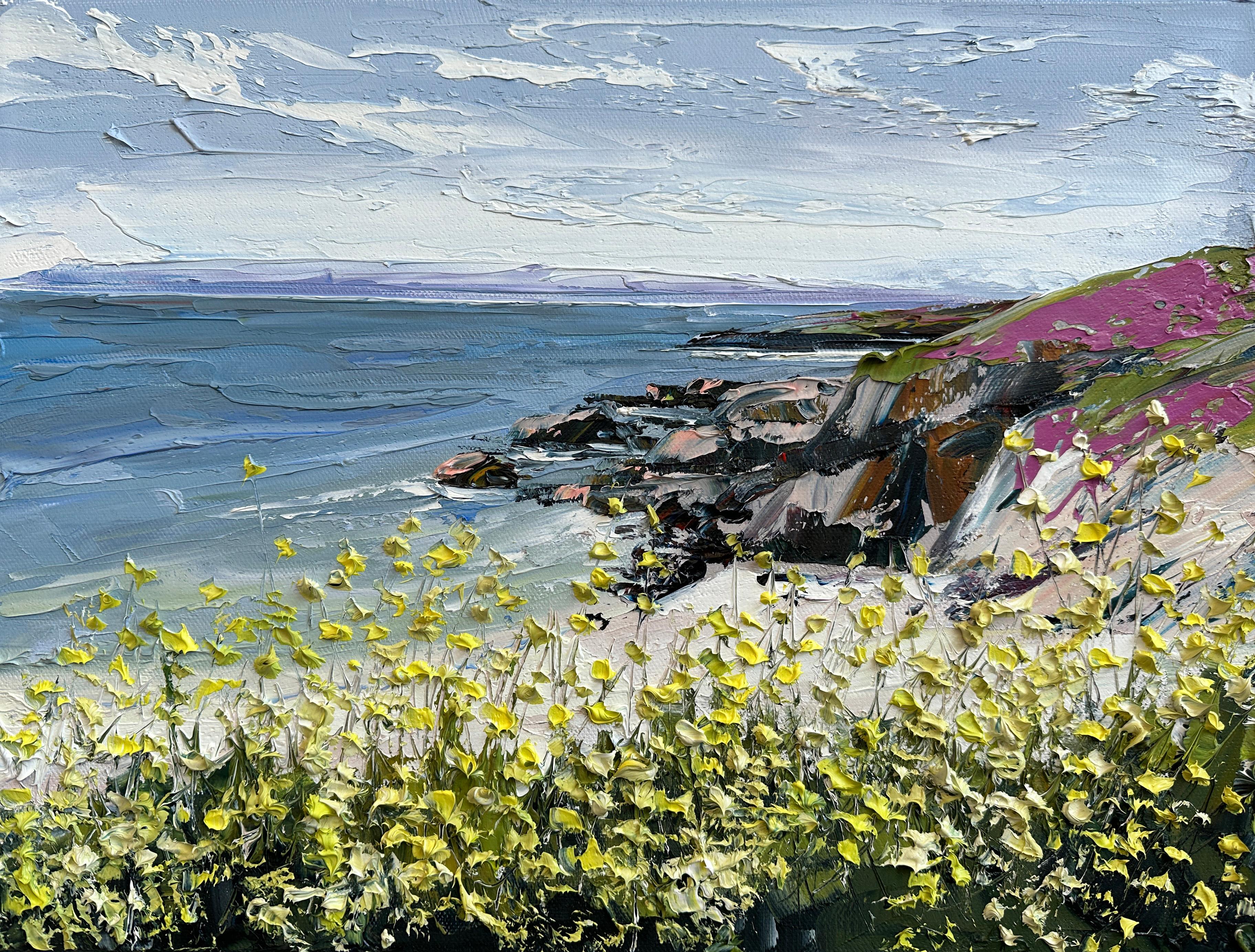Lisa Elley Landscape Painting - Wildflowers on the Coast, Oil Painting