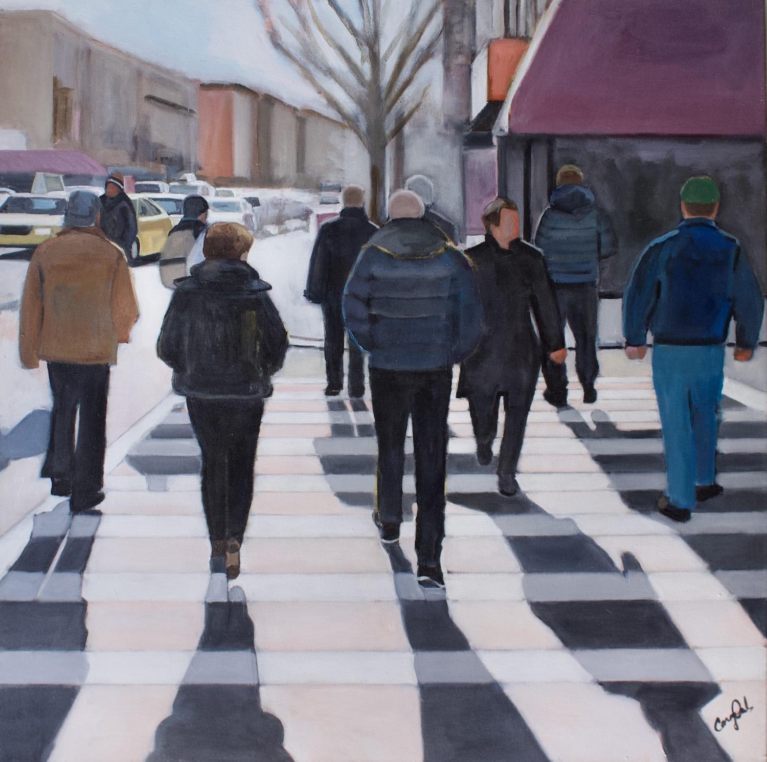 Carey Parks Figurative Painting - A Cold Day in the City, Original Painting