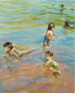 Bambini con la bassa marea, pittura a olio