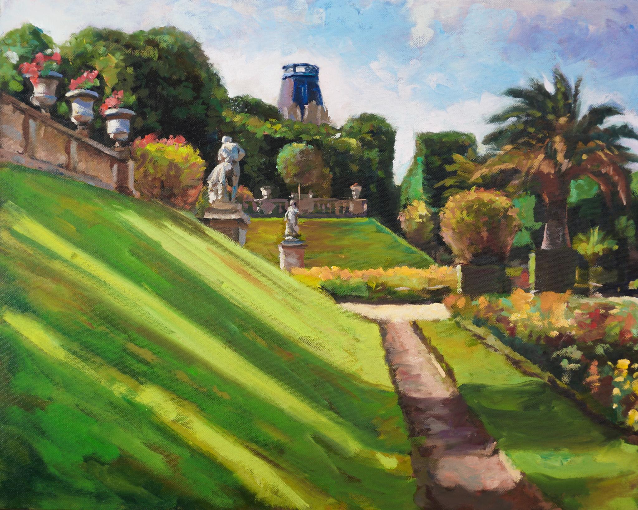 Springtime Stroll Through Luxembourg Gardens, Oil Painting - Art by Jonelle Summerfield