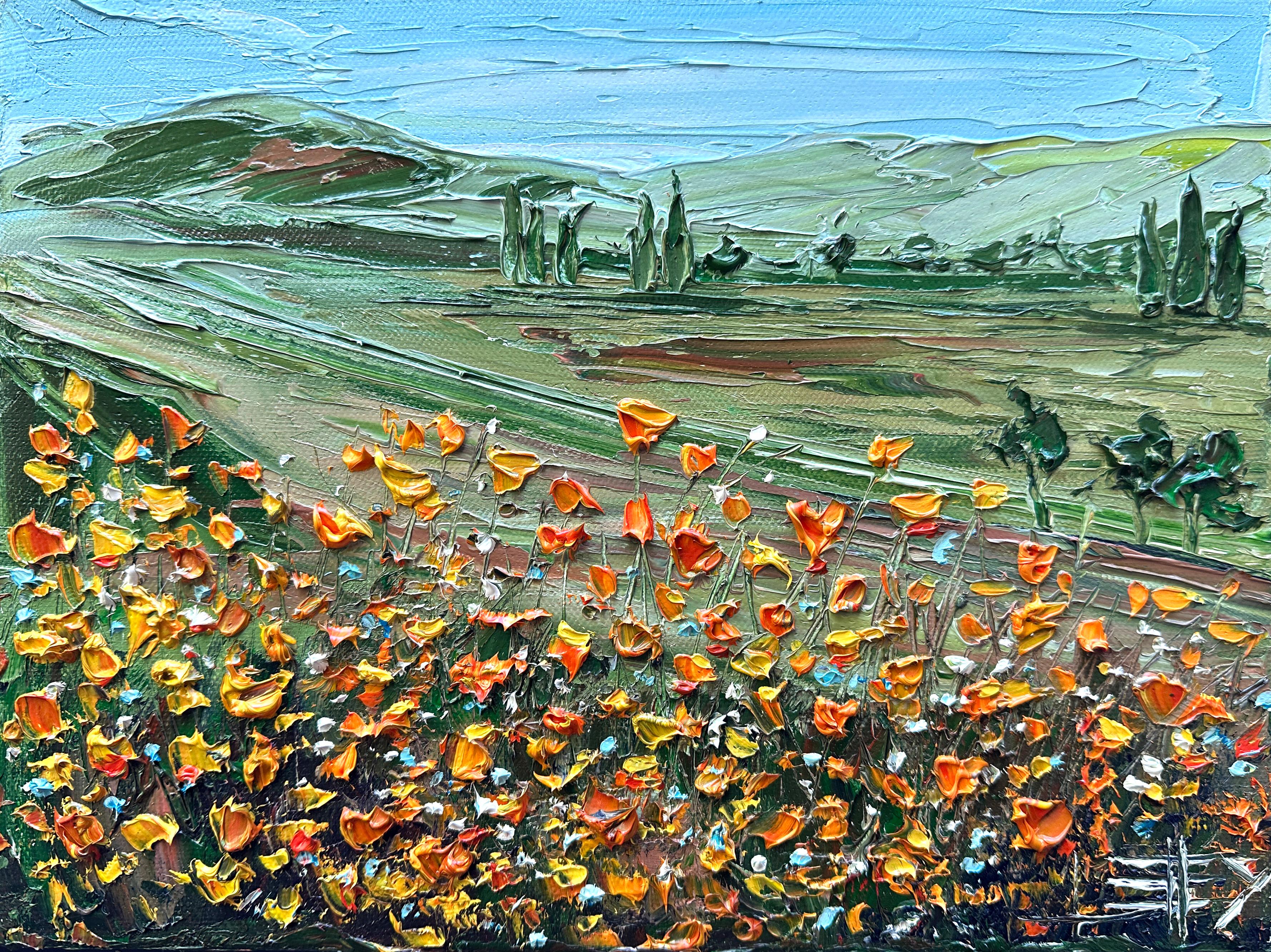 Lisa Elley Landscape Painting - Poppy Bloom, Oil Painting
