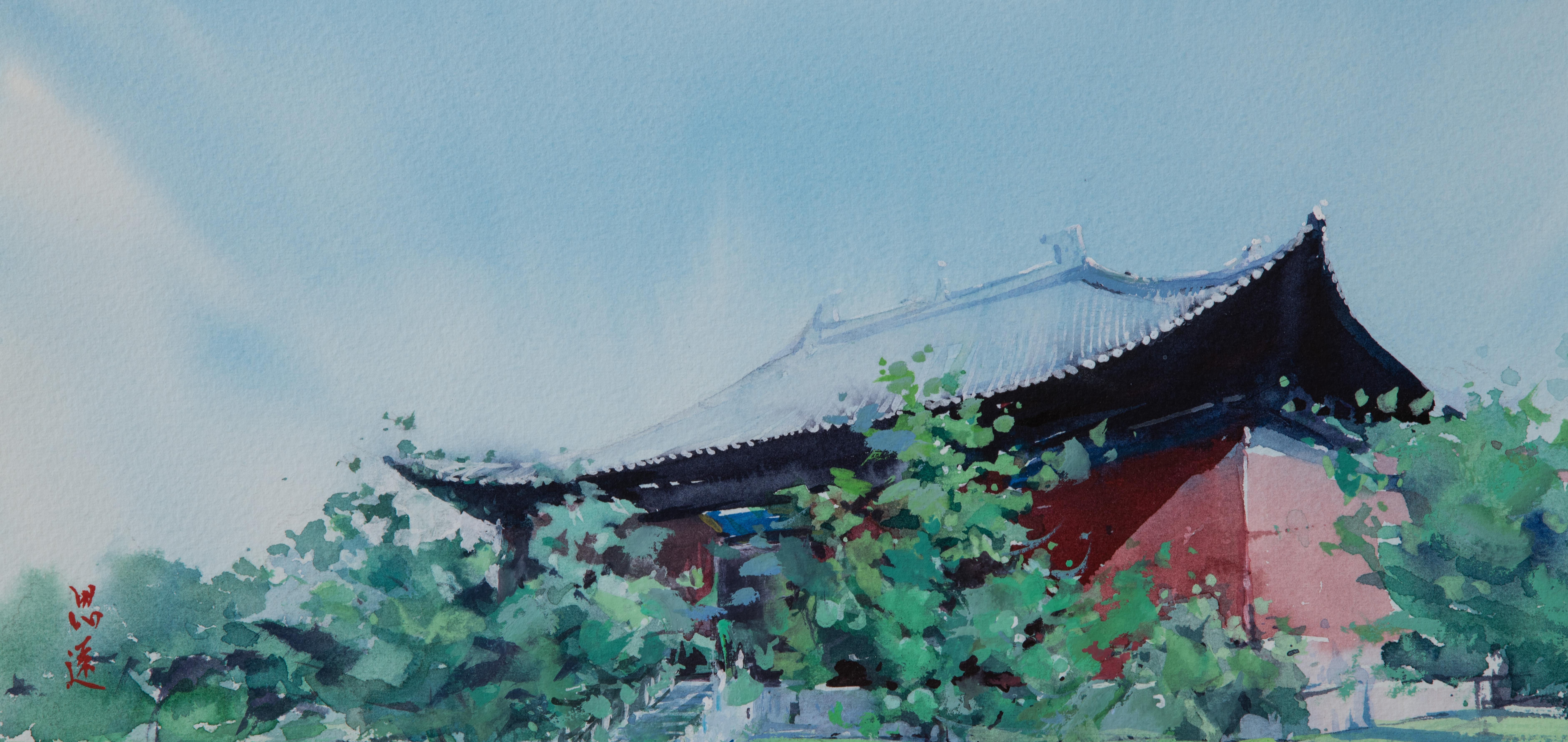 Aquarell-Impressionen der chinesischen Architektur 6, Originalgemälde – Art von Siyuan Ma