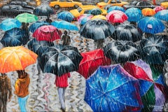 La rue sous la pluie. Peinture à l'huile, New York