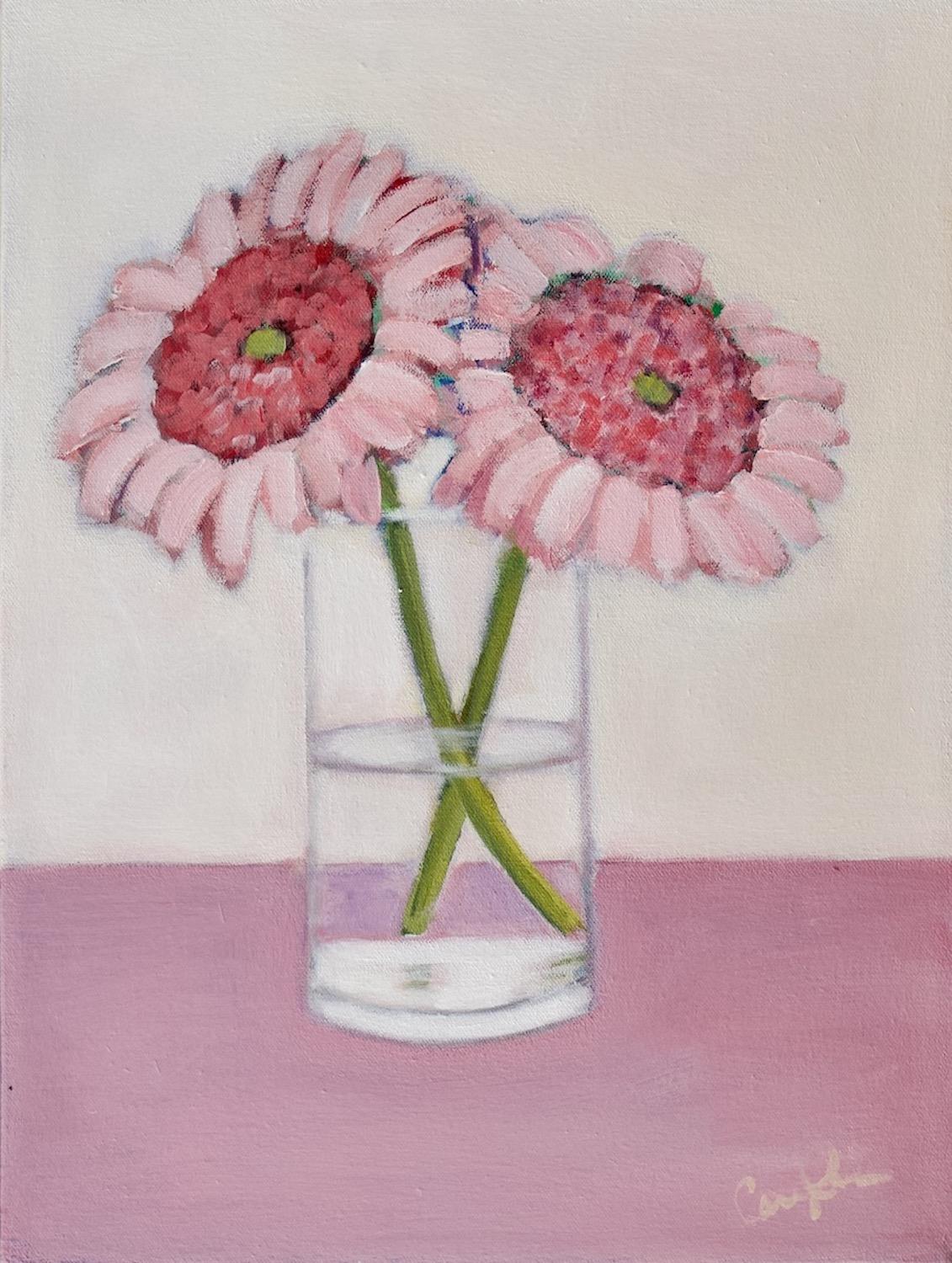 Two Pink Flowers, Original Painting - Art by Carey Parks