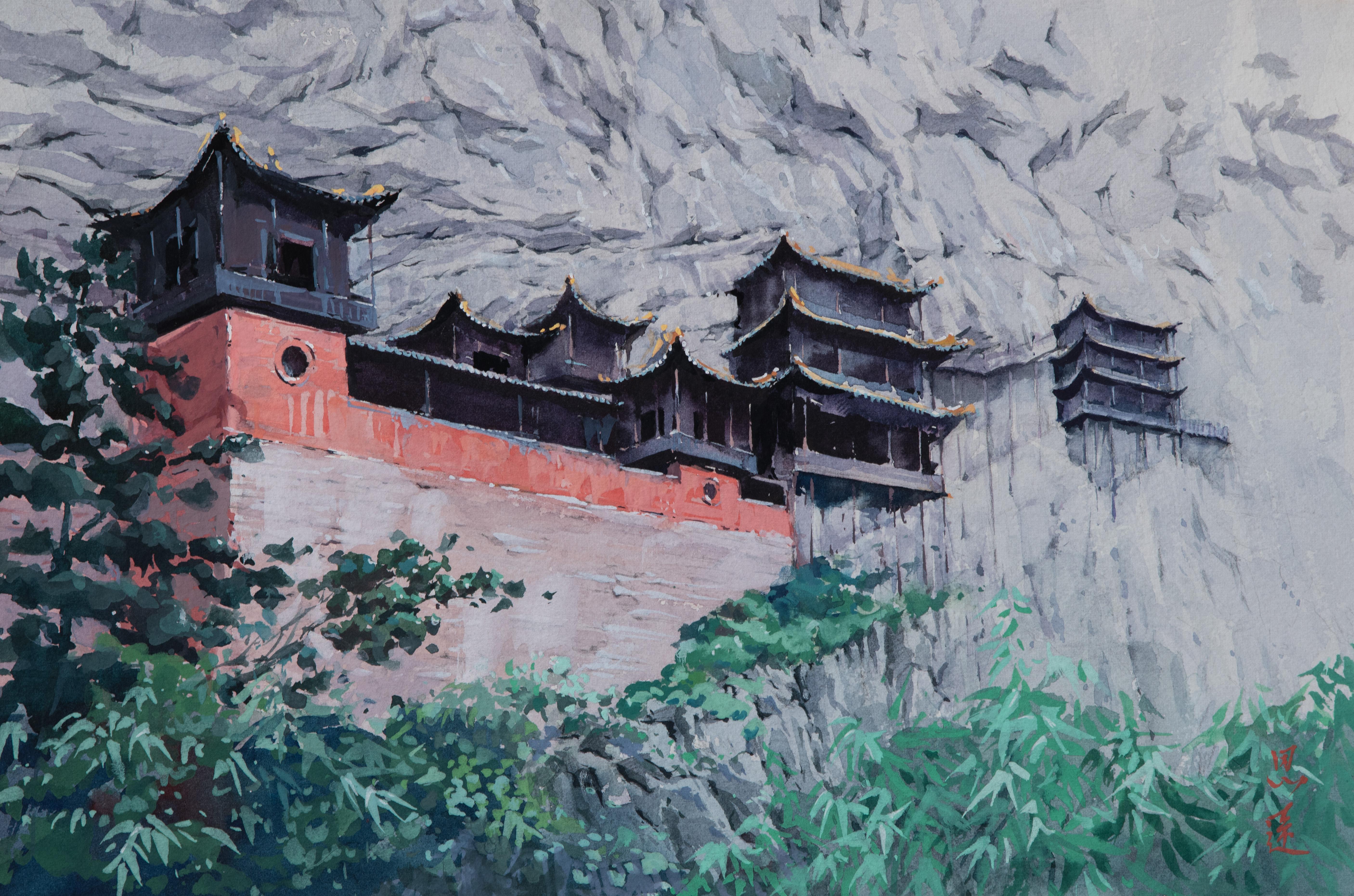 Aquarell-Impressionen der chinesischen Architektur 14, Originalgemälde – Art von Siyuan Ma