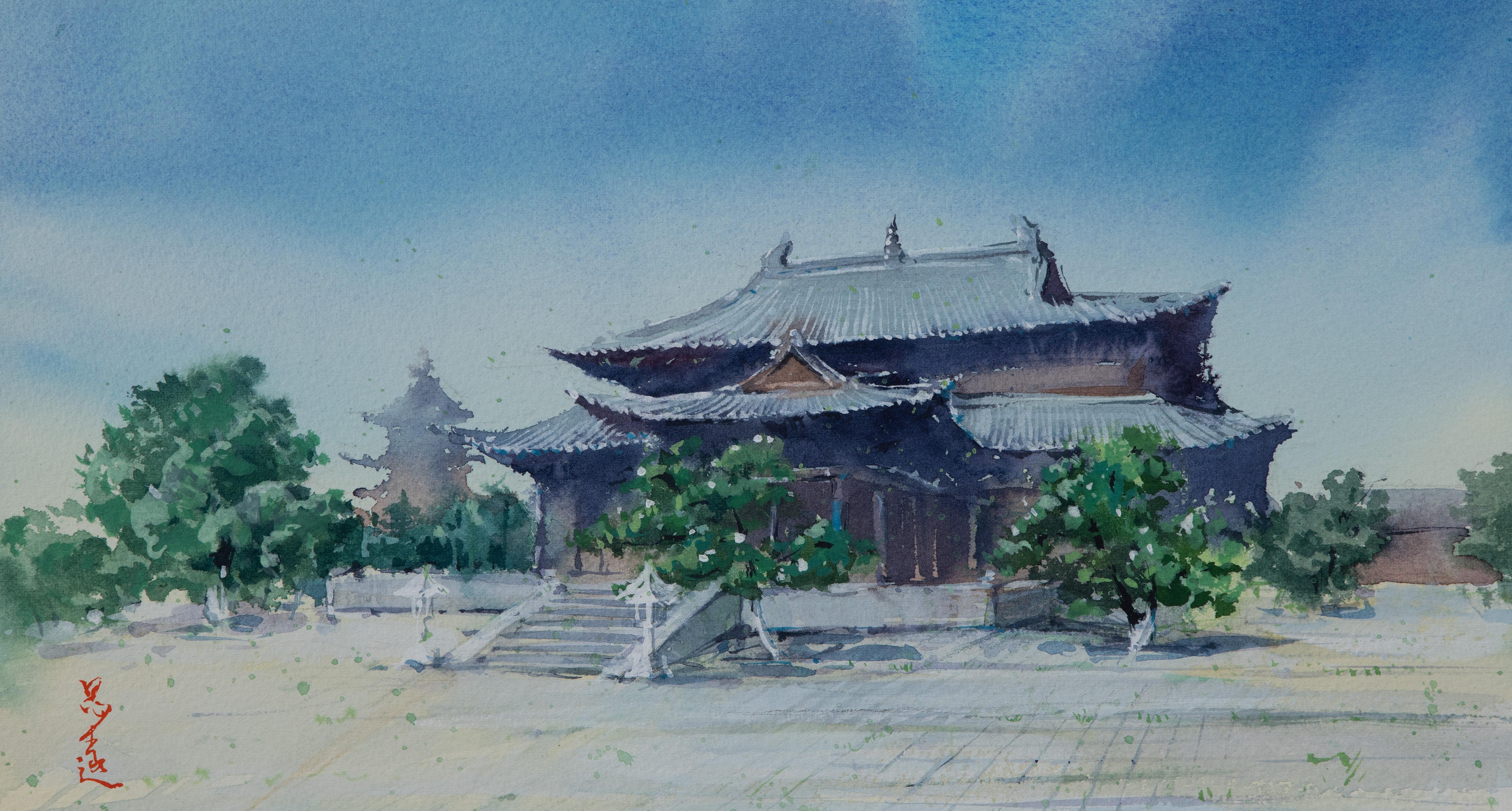 Aquarell-Impressionen der chinesischen Architektur 11, Originalgemälde – Art von Siyuan Ma