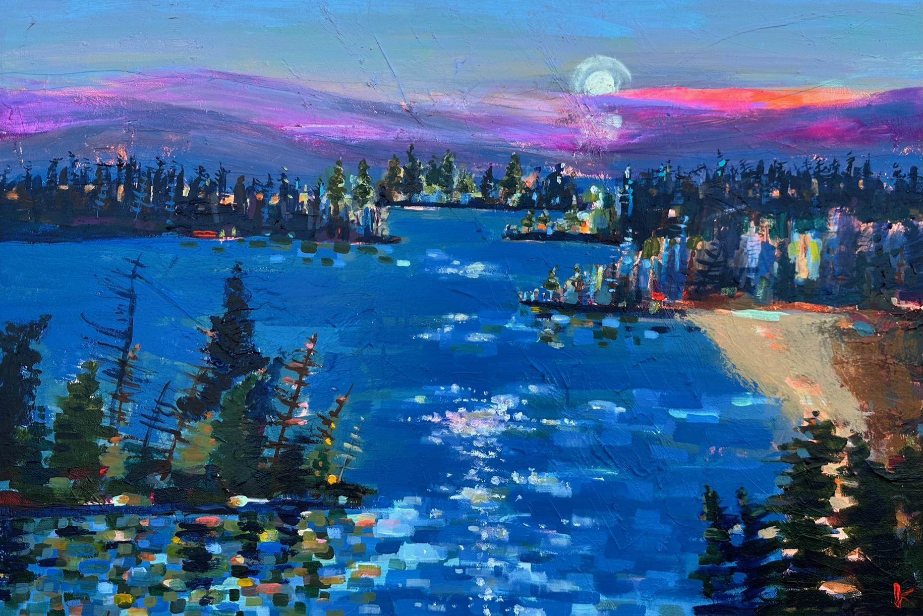 Moon Wishes on the Lake, Originalgemälde – Art von Rebecca Klementovich