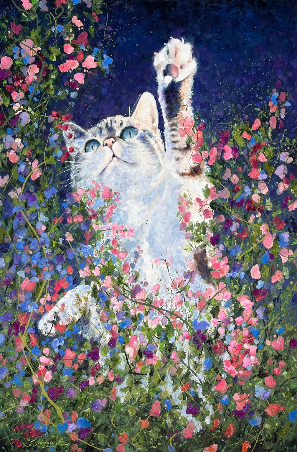 Jeff Fleming Animal Painting - Feline Good, Oil Painting