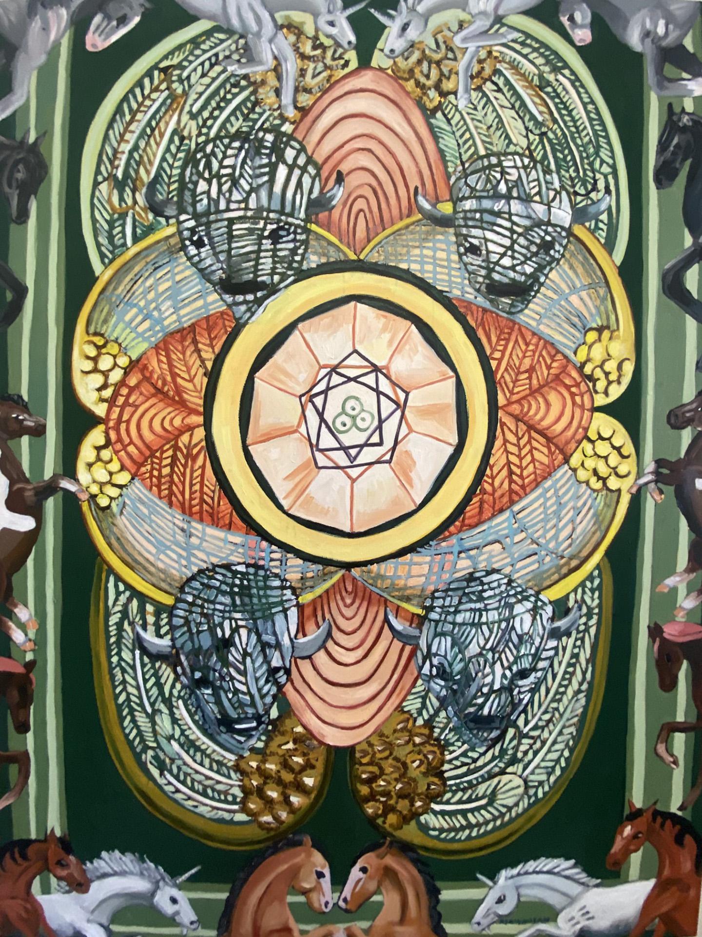 Four of Pentacles, Oil Painting - Art by Rachel Srinivasan