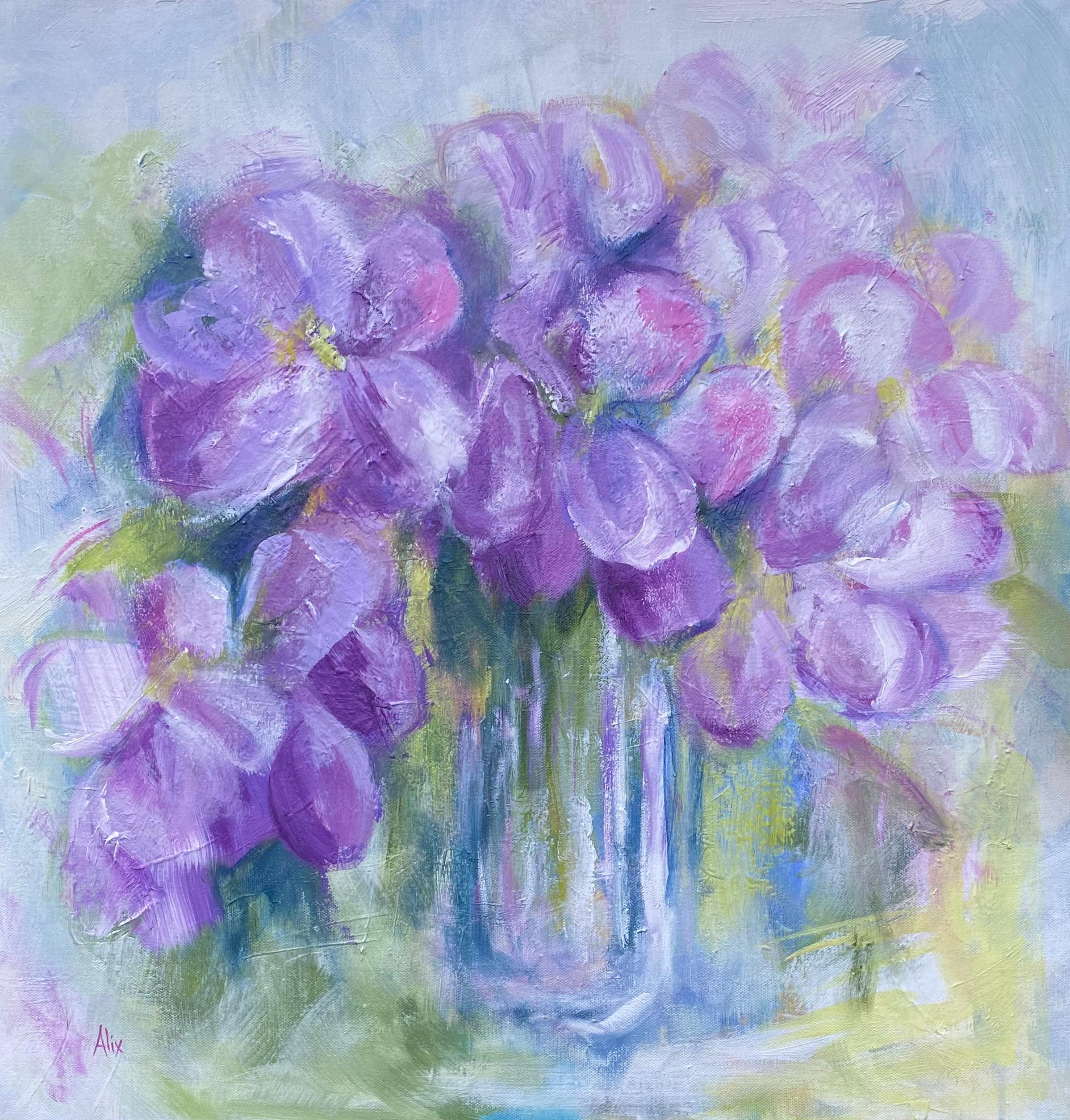 Alix  Palo Still-Life Painting - Purple Flowers in Vase, Original Painting