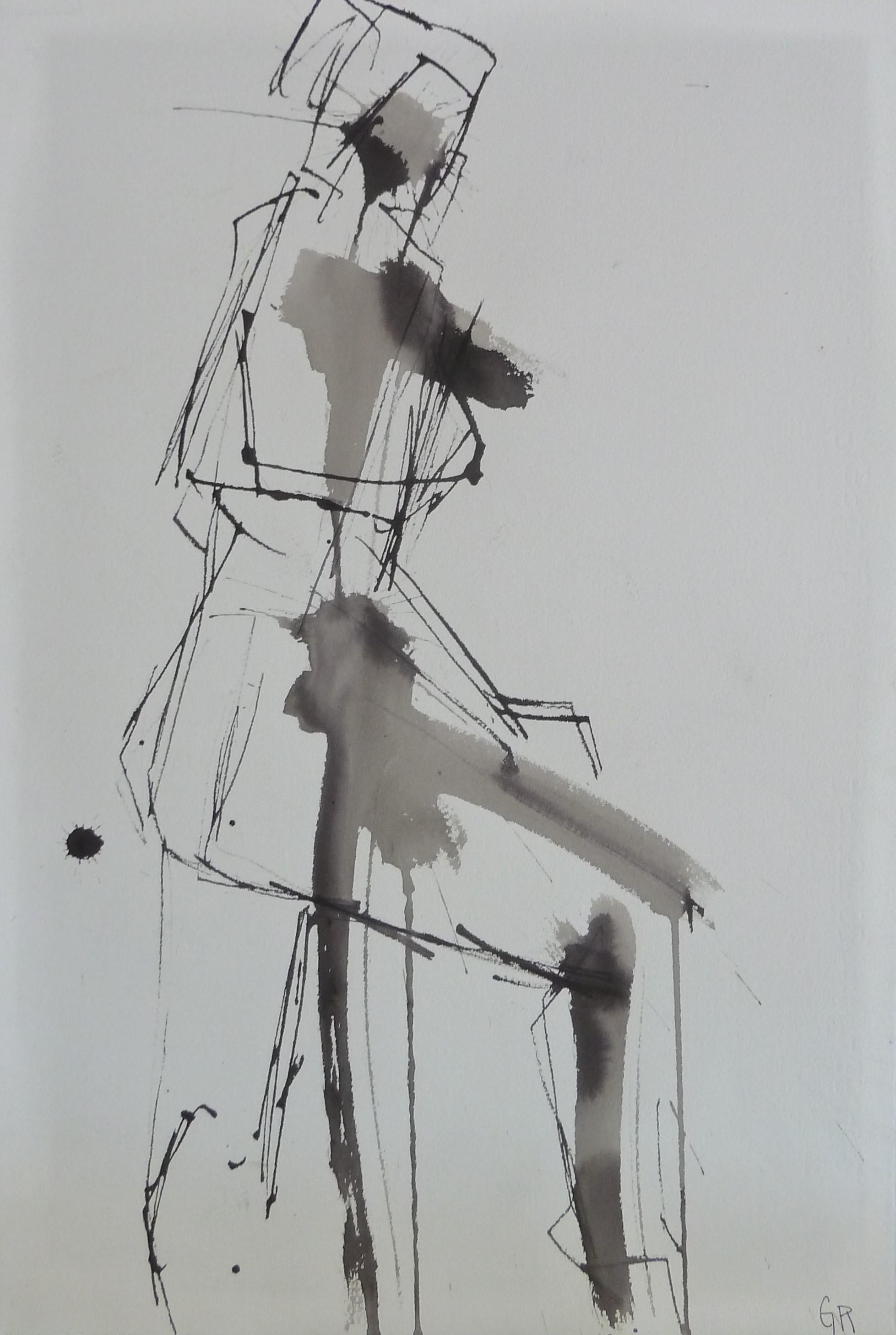 Gail Ragains Nude - Gestural Ink Drawing #55, Abstract Painting