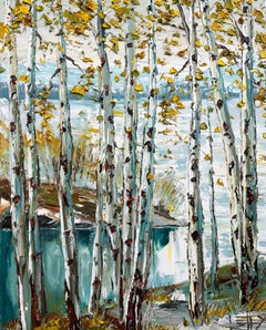 Sogno della foresta azzurra, pittura a olio