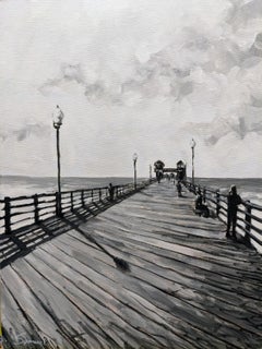 Oceanside Pier en noir et blanc, peinture originale