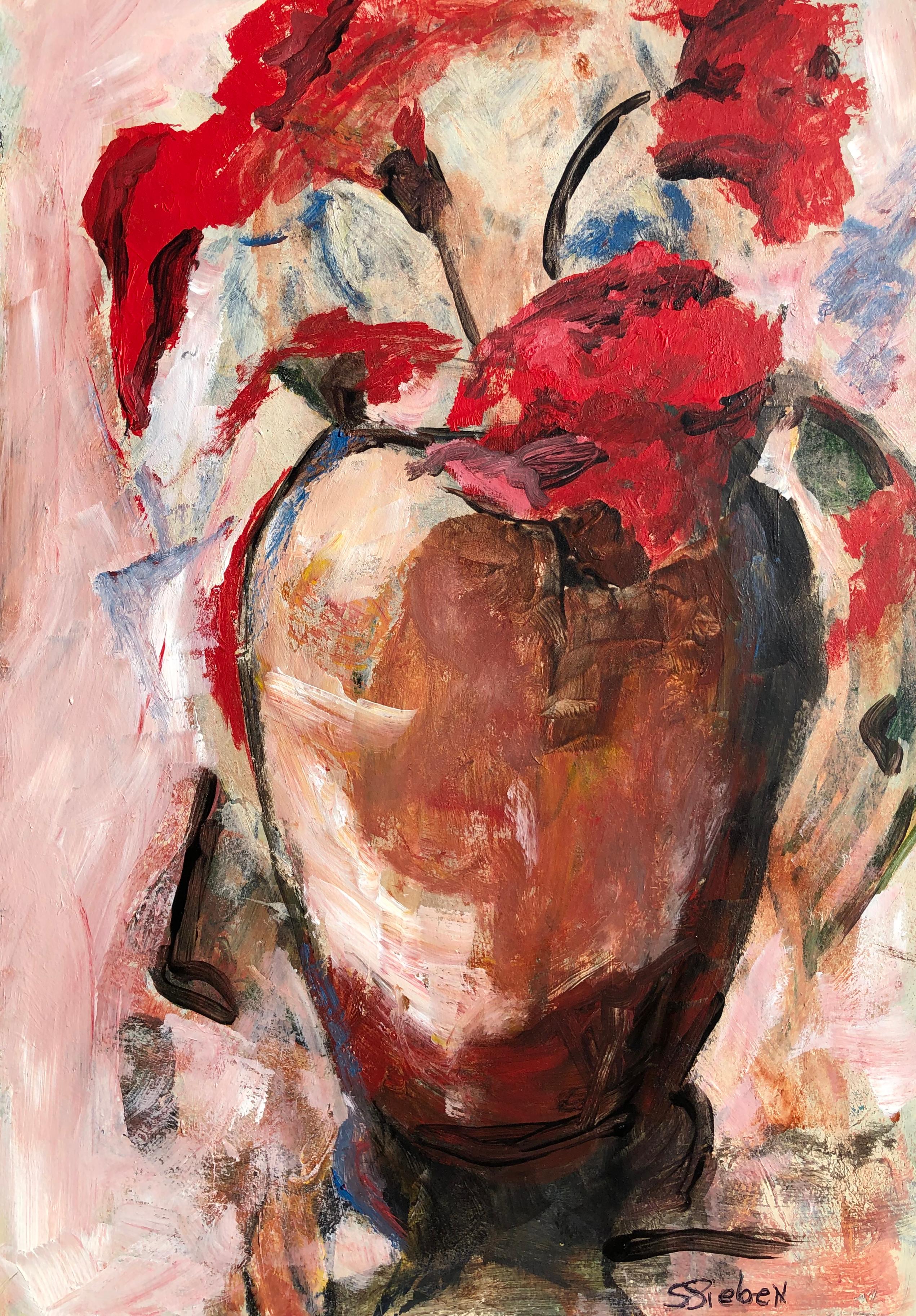Still-Life Painting Sharon Sieben - rouge en fleurs, peinture originale
