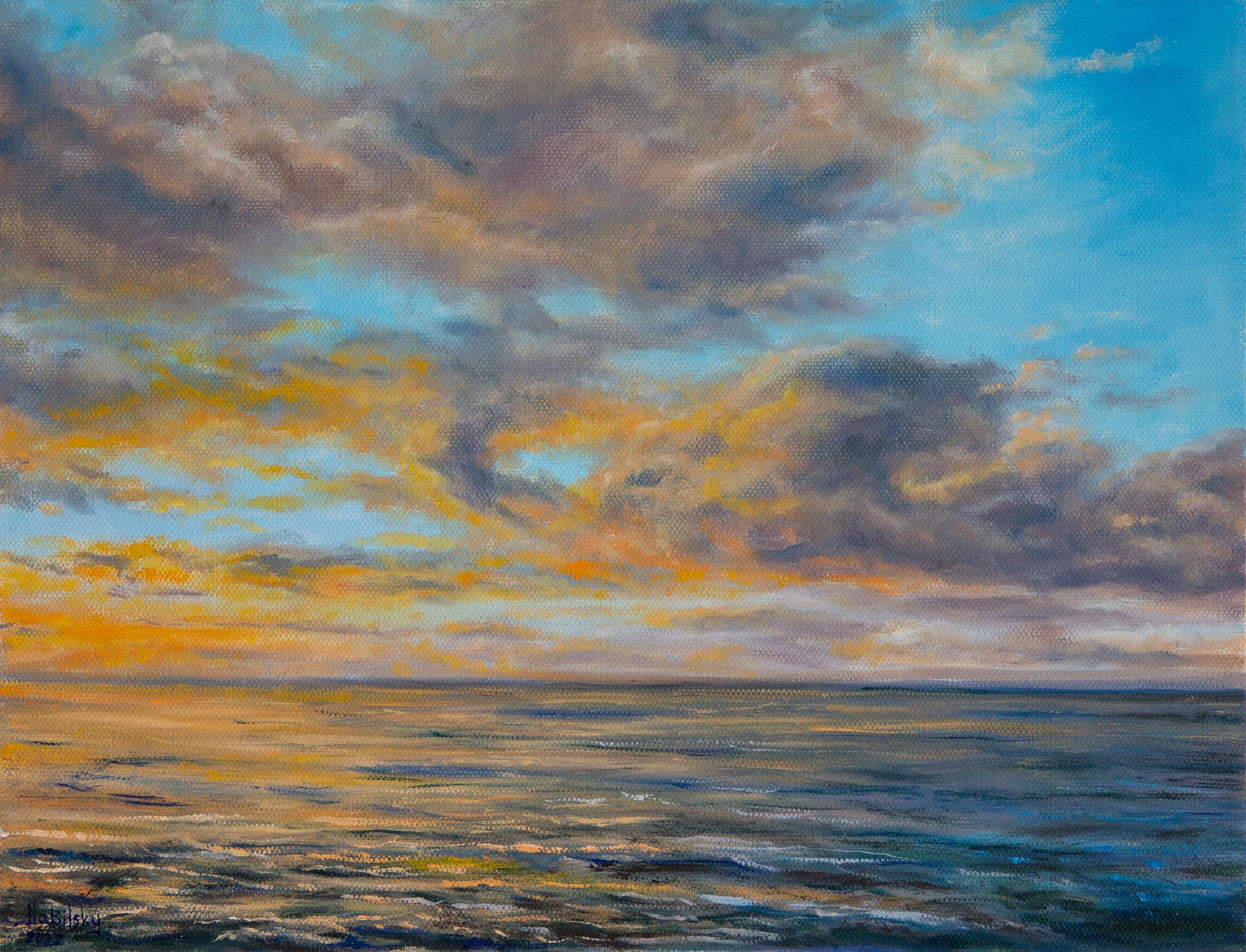 Olena Nabilsky Landscape Painting - Evening by the Ocean, Oil Painting