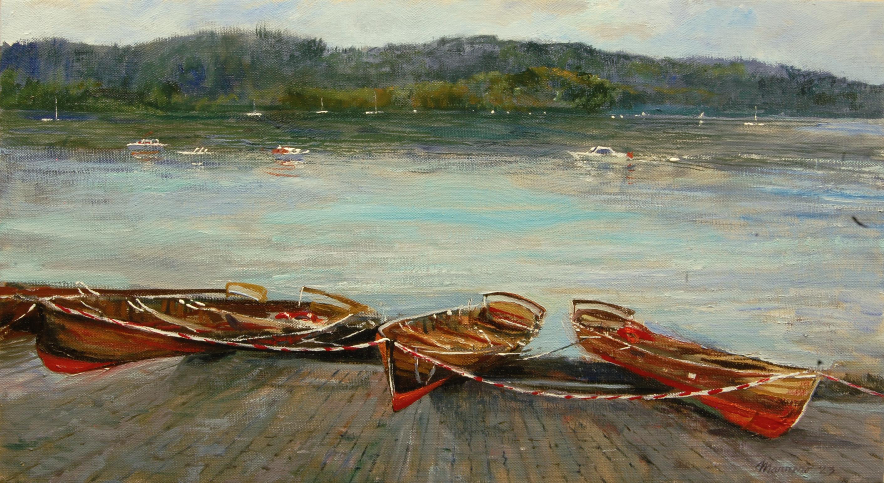 Skiffs at Lake Windermere, Oil Painting - Art by Onelio Marrero