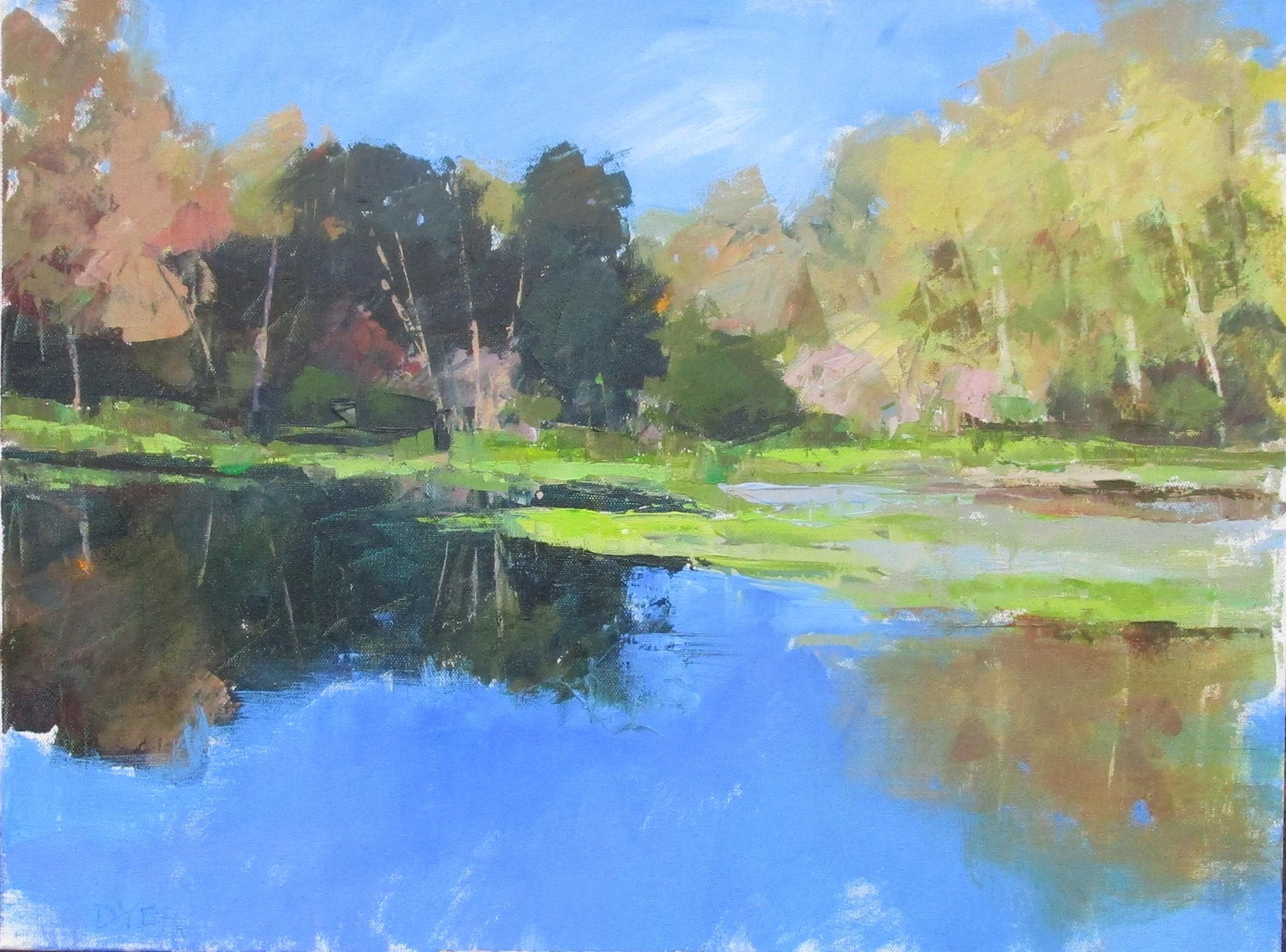 Janet Dyer Landscape Painting - Lake, Sunny Day, Original Painting