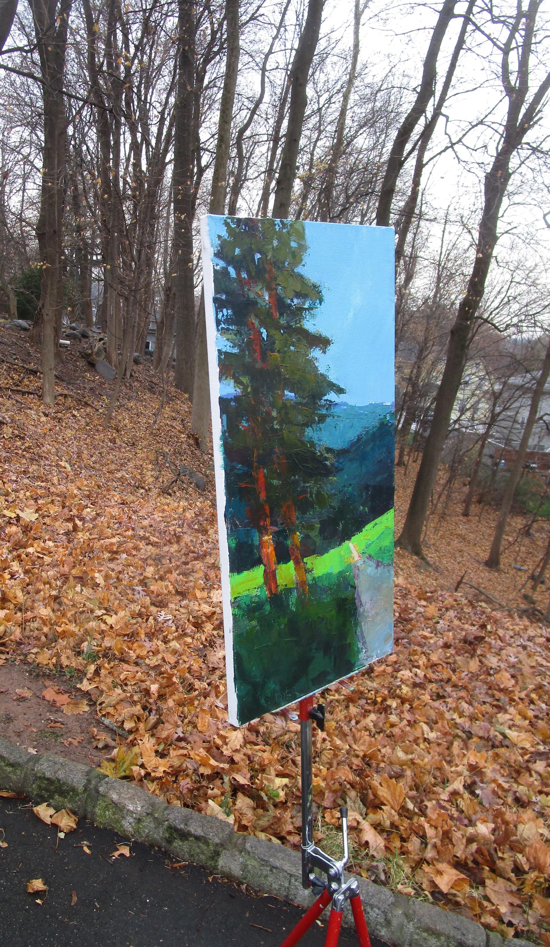 Janet Dyer Landscape Painting – Zwei Kiefern, Originalgemälde