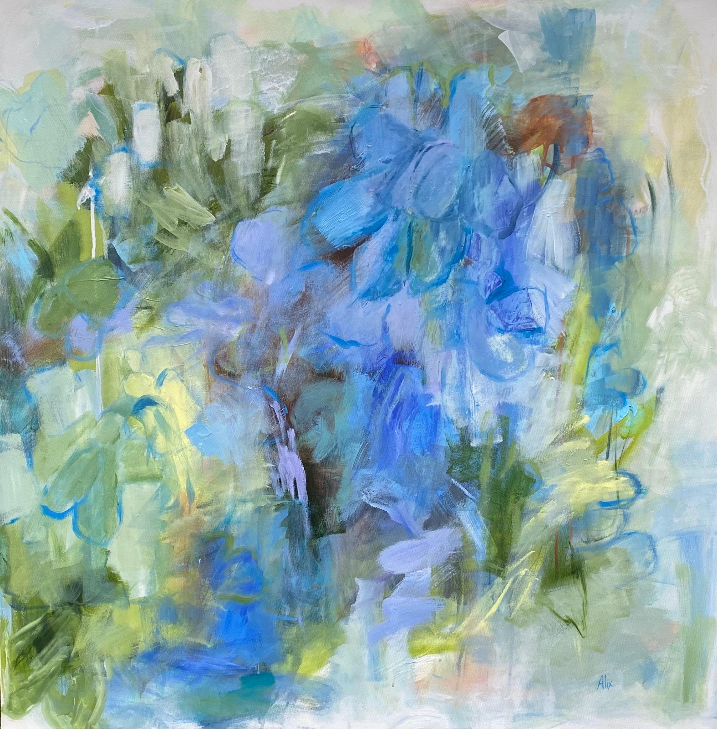Blaue Hydrangea-Echos, Abstraktes Gemälde – Art von Alix  Palo