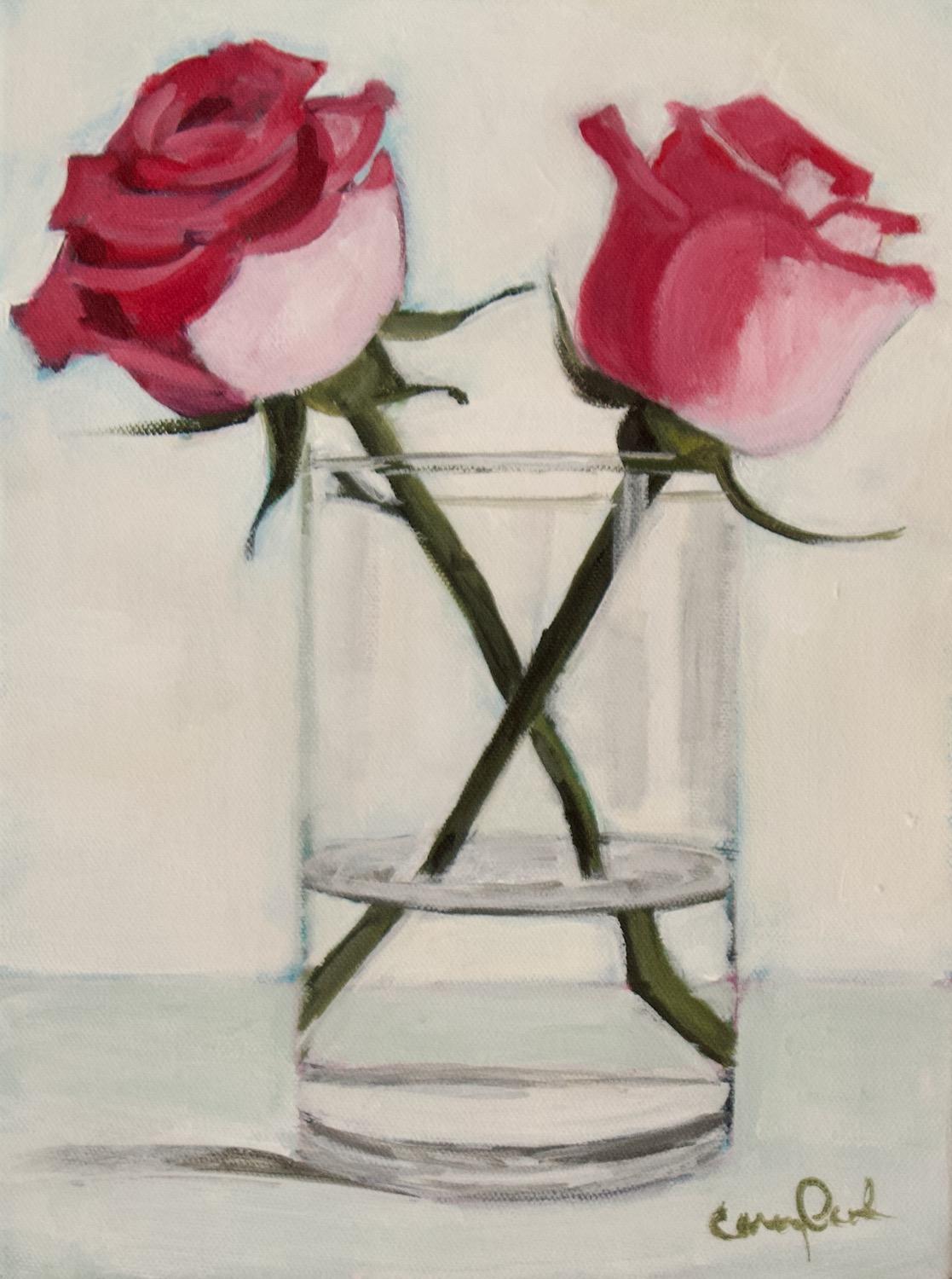 Two Roses, Original Painting - Art by Carey Parks