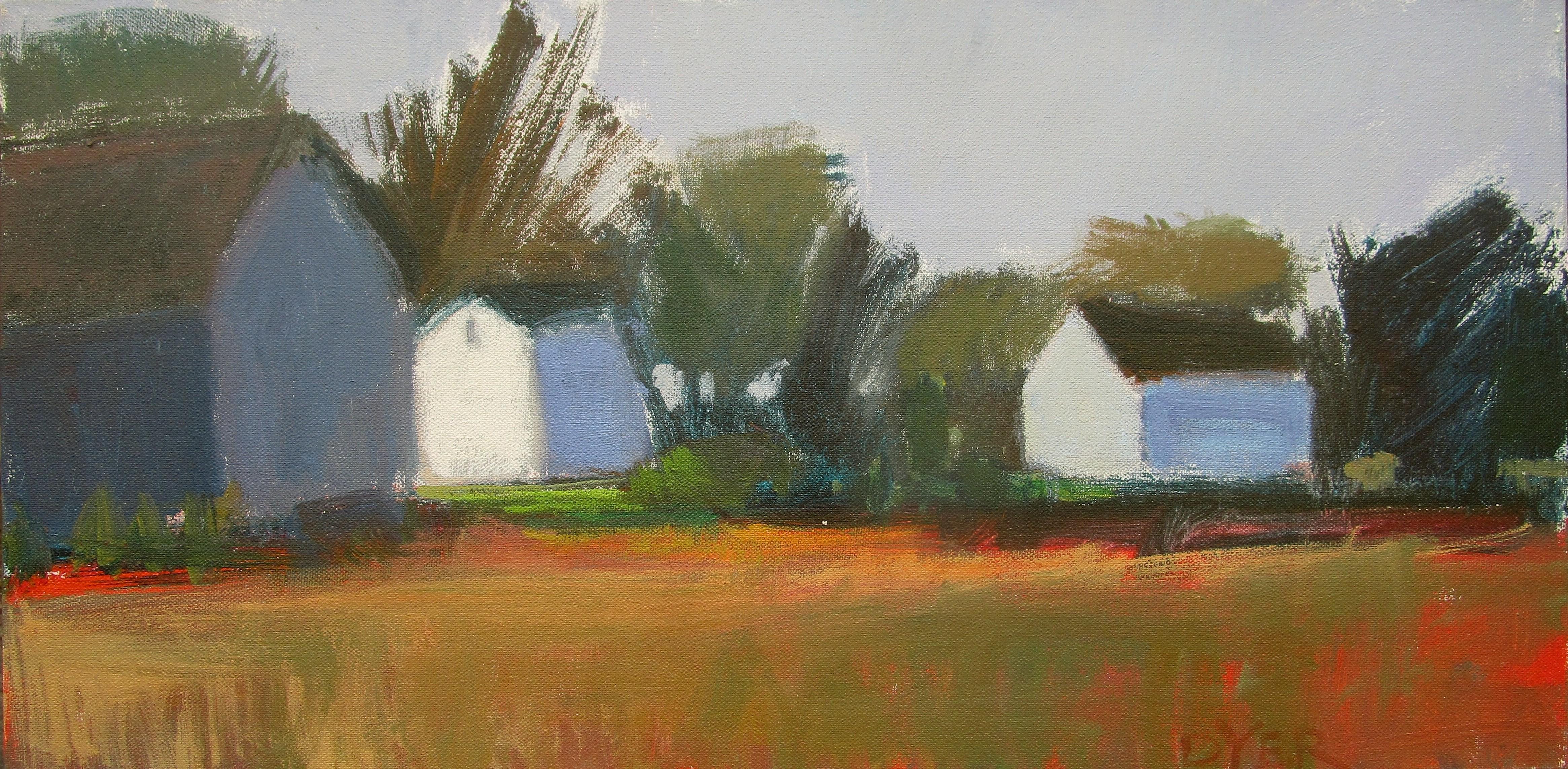 Janet Dyer Landscape Painting - Farm in Afternoon Light, Original Painting