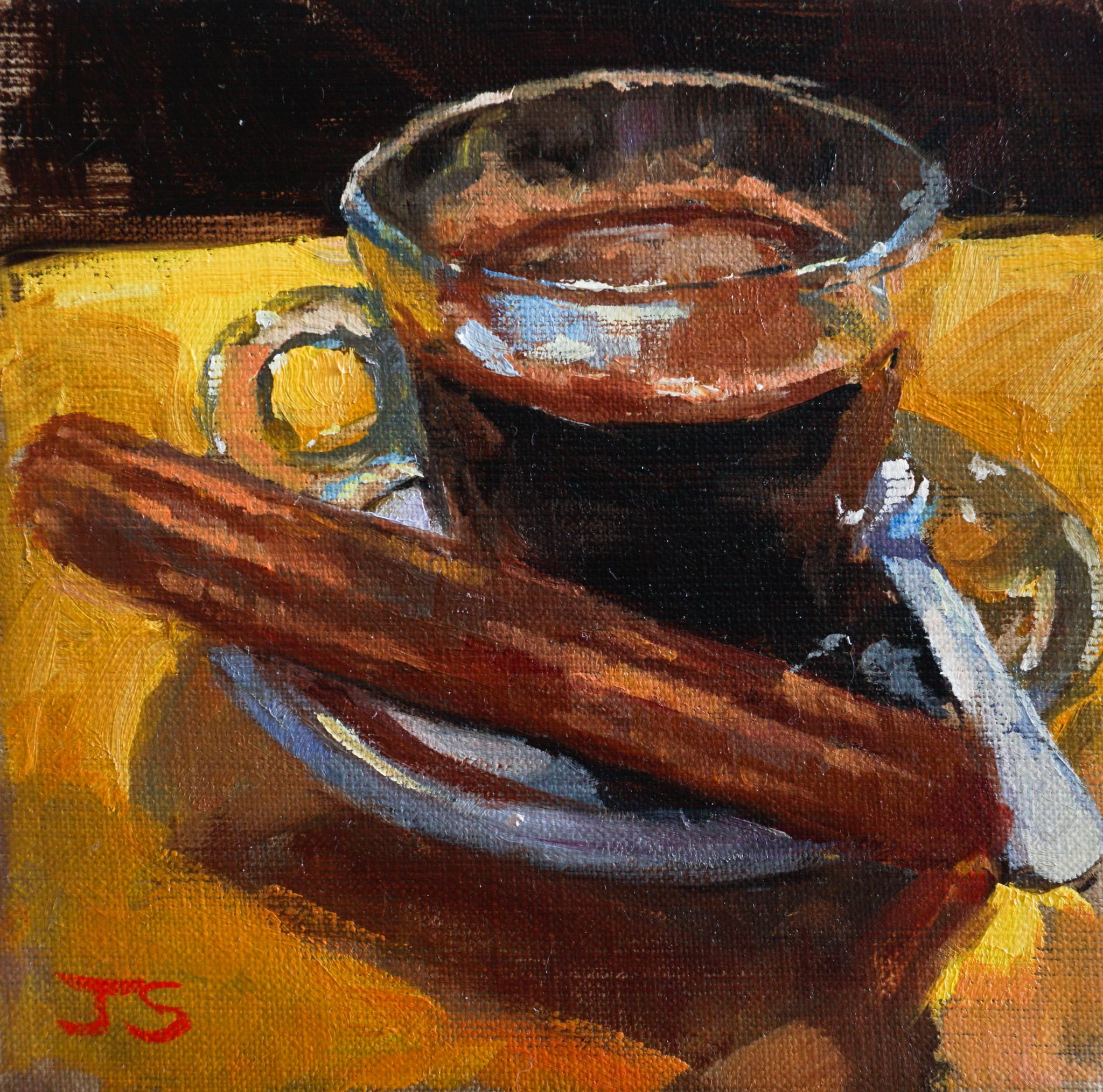Coffee and Churro, peinture à l'huile - Art de Jonelle Summerfield