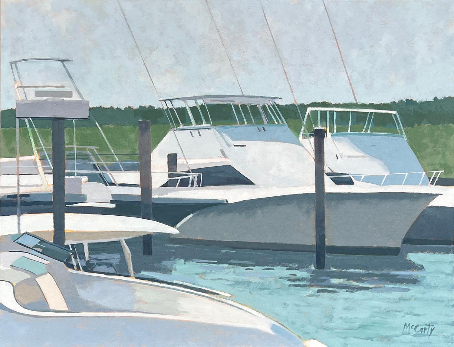 Brian McCarty Landscape Painting – Boat Dock, Ölgemälde