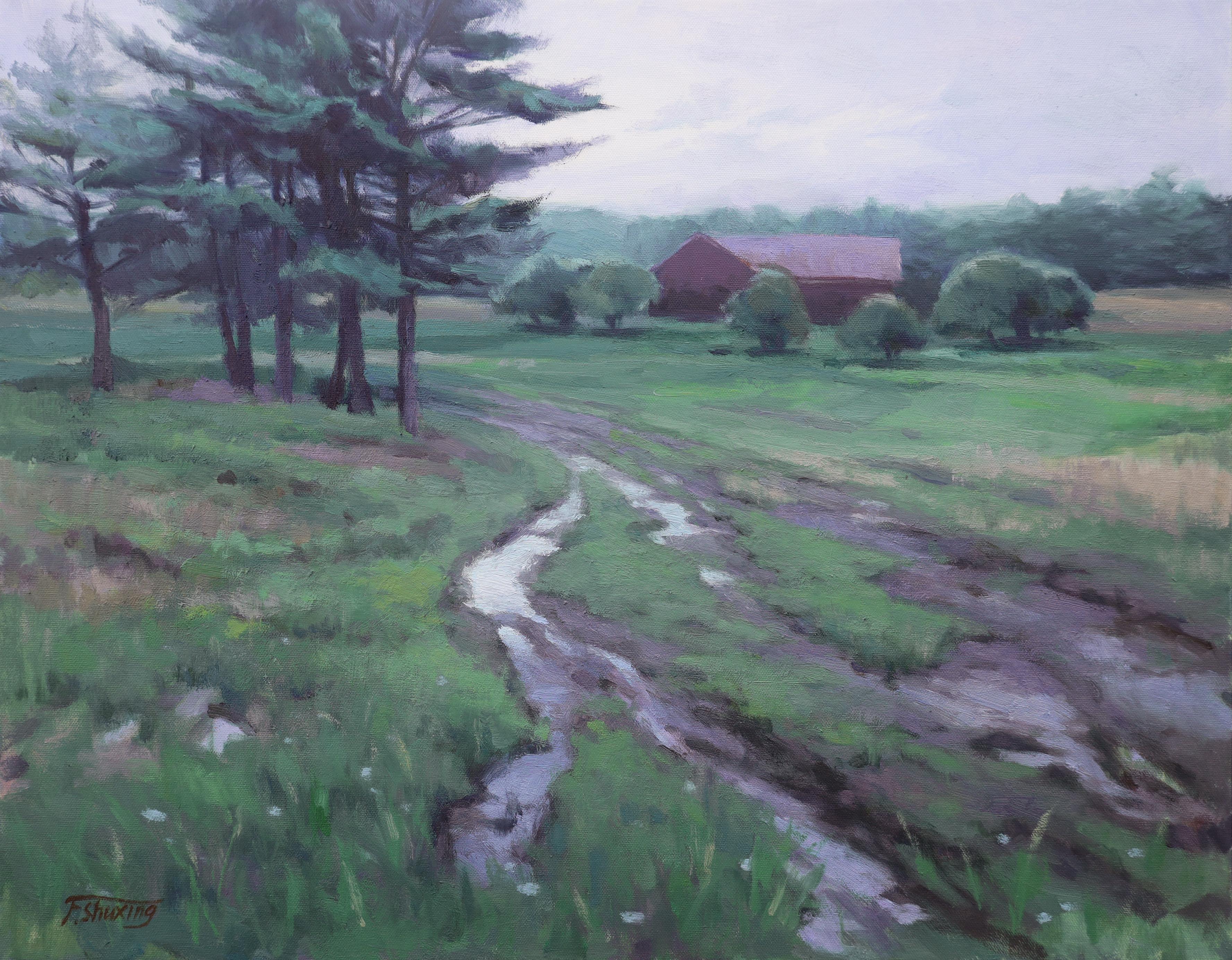 Landscape Painting Shuxing Fan - Chemin de ferme, peinture à l'huile
