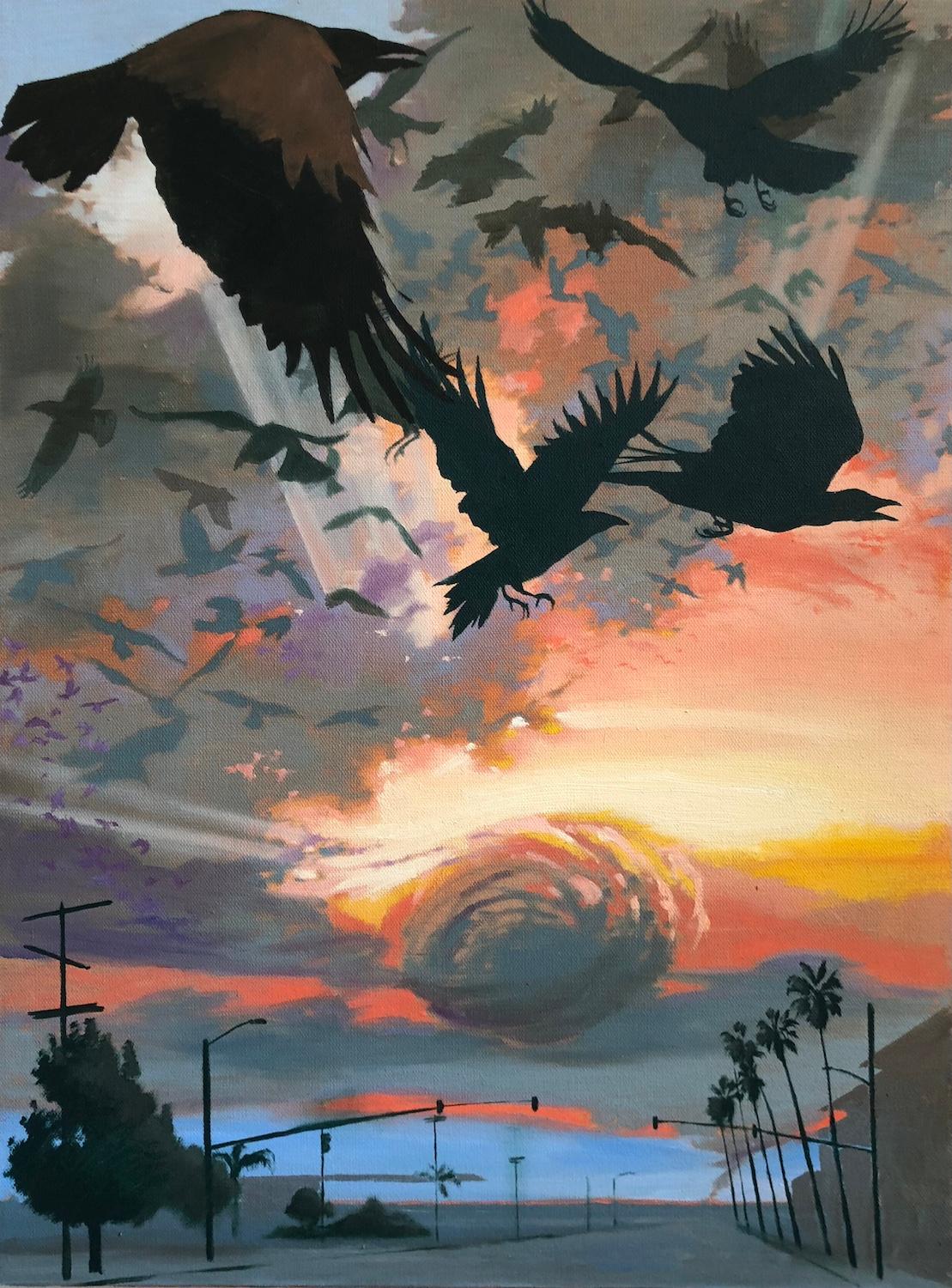 Animal Painting Jesse Aldana - Murder@Sunset, peinture à l'huile