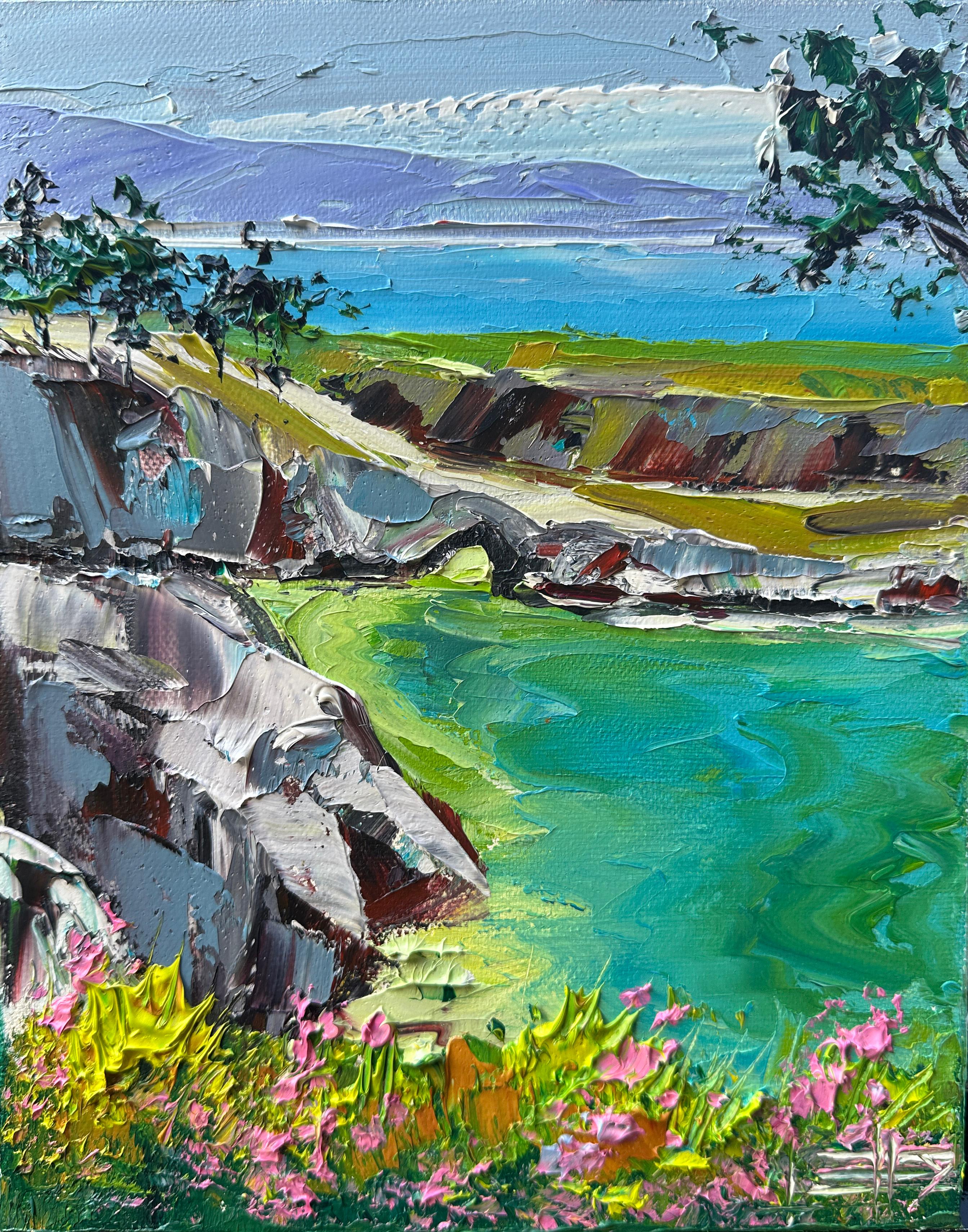 Lisa Elley Landscape Painting – Bunte Küste, Ölgemälde