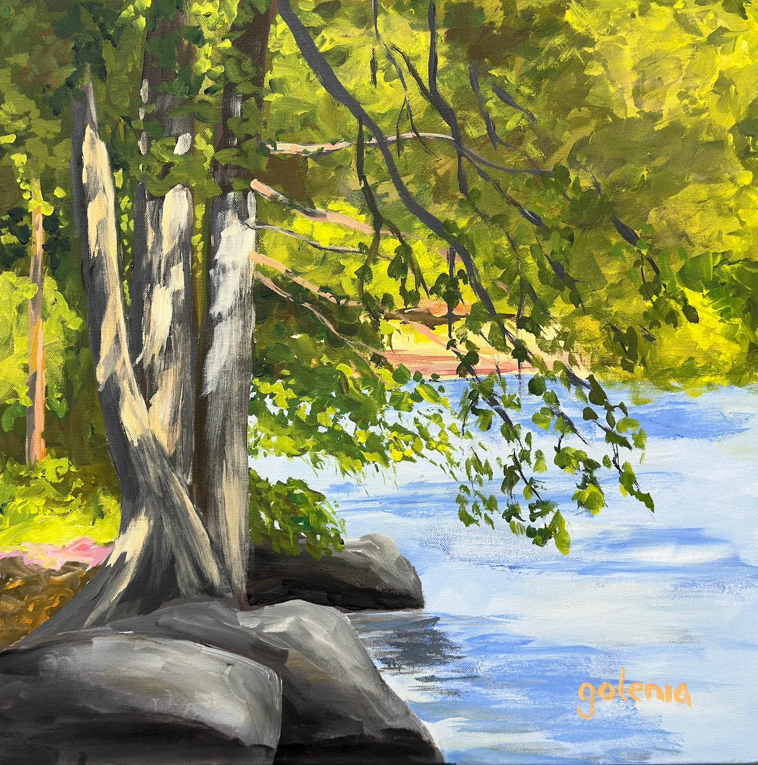 JoAnn Golenia Landscape Painting – Best Spot on the River, Originalgemälde