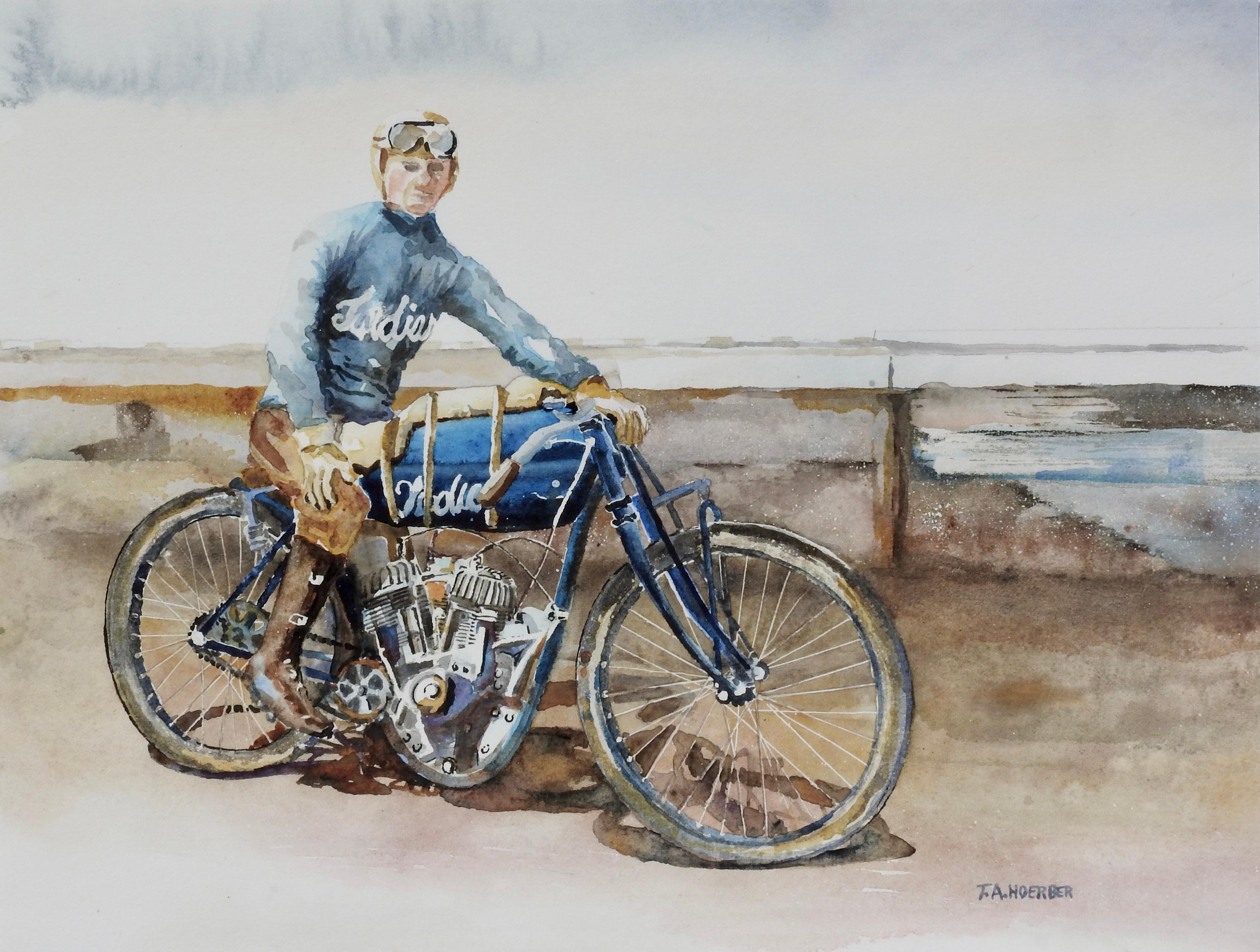 Thomas Hoerber Portrait – Indisches Motorrad, Originalgemälde