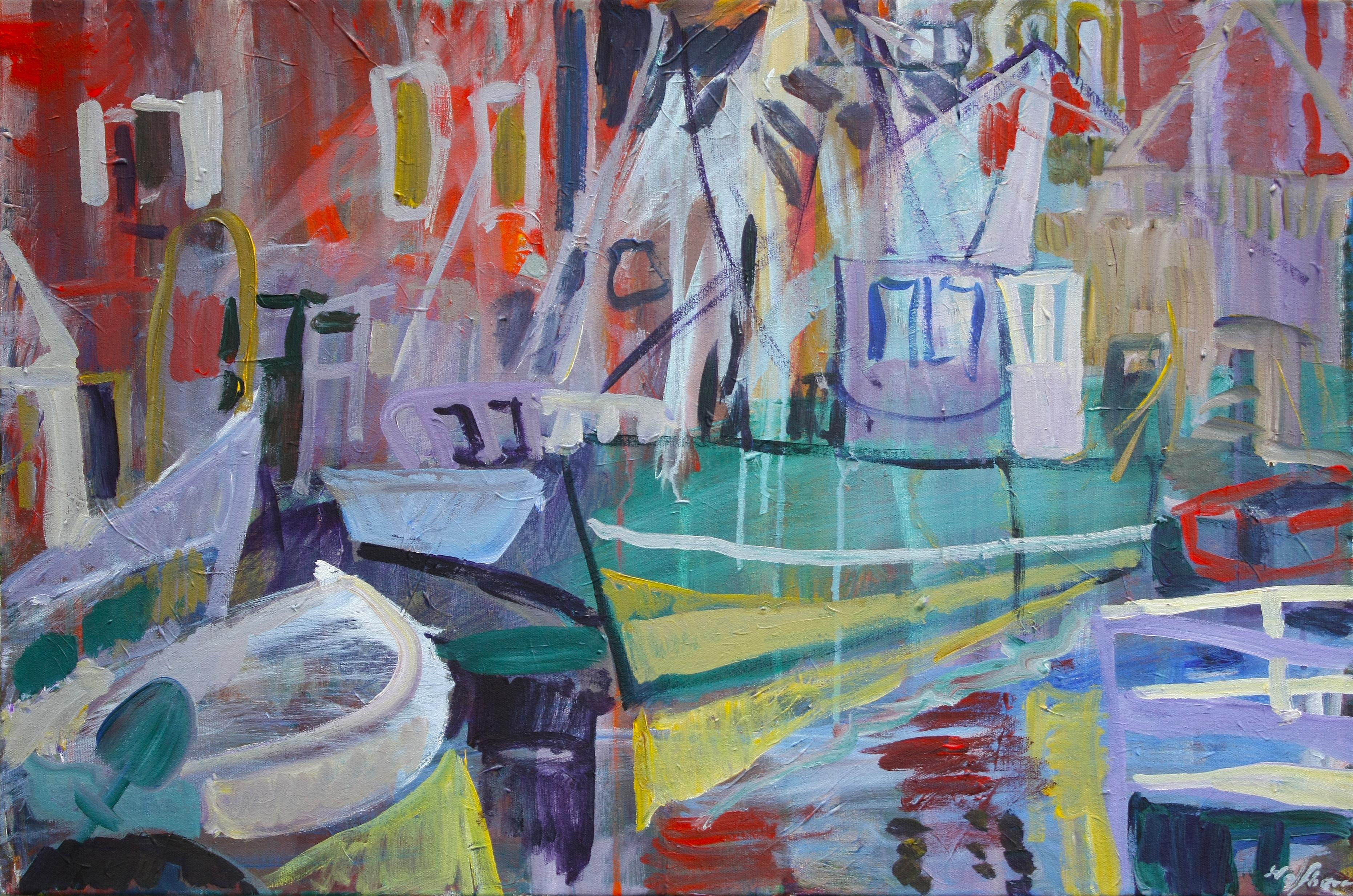 Robert Hofherr Landscape Painting - Study of Workboats, Original Painting