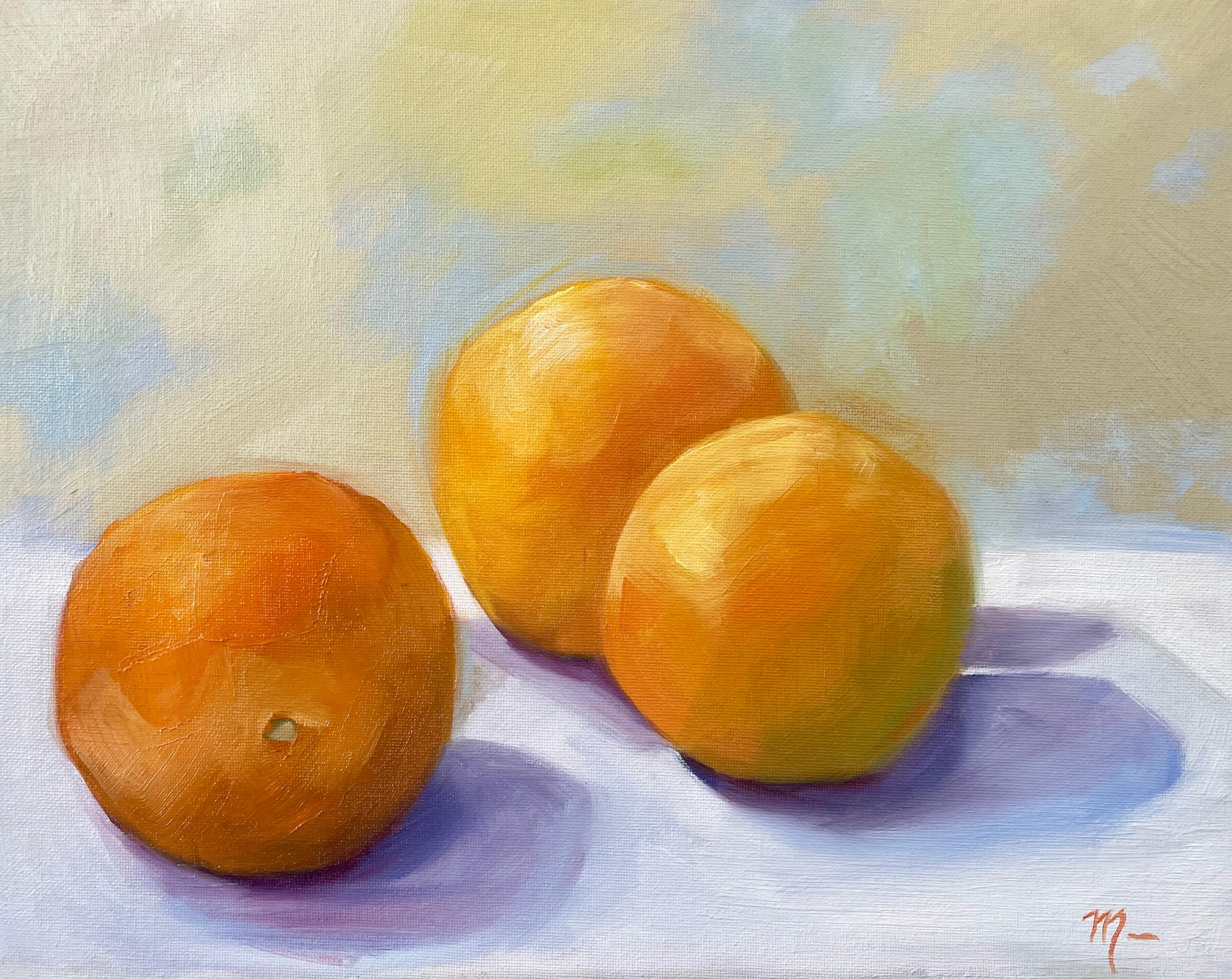 Drei abgeschrägte Oranges, Ölgemälde – Art von Malia Pettit
